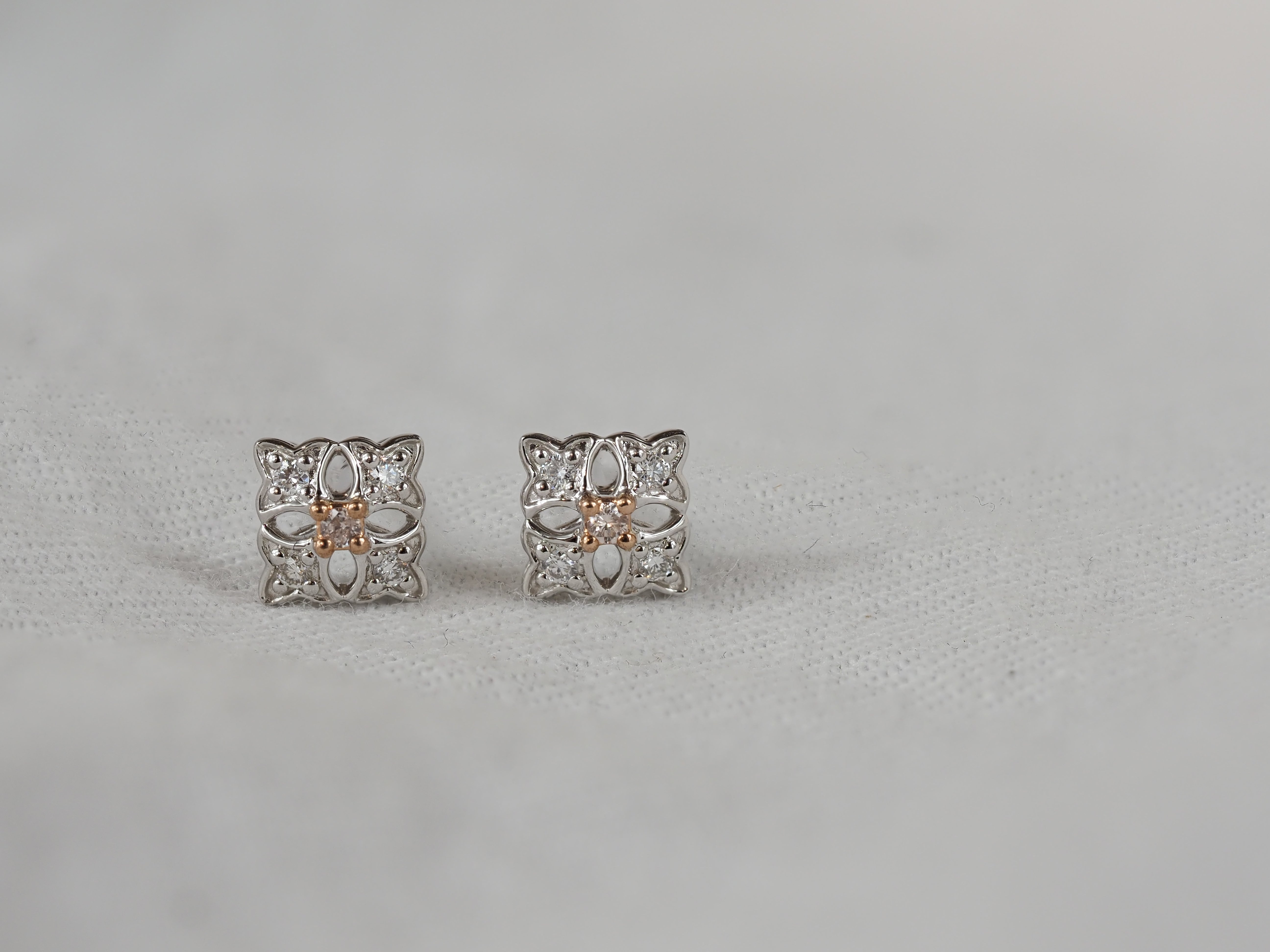 9ct Rose and White gold Diamond and Pink Diamond earrings