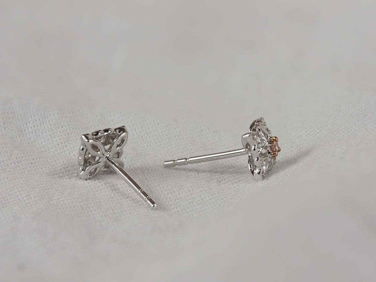 9ct Rose and White gold Diamond and Pink Diamond earrings