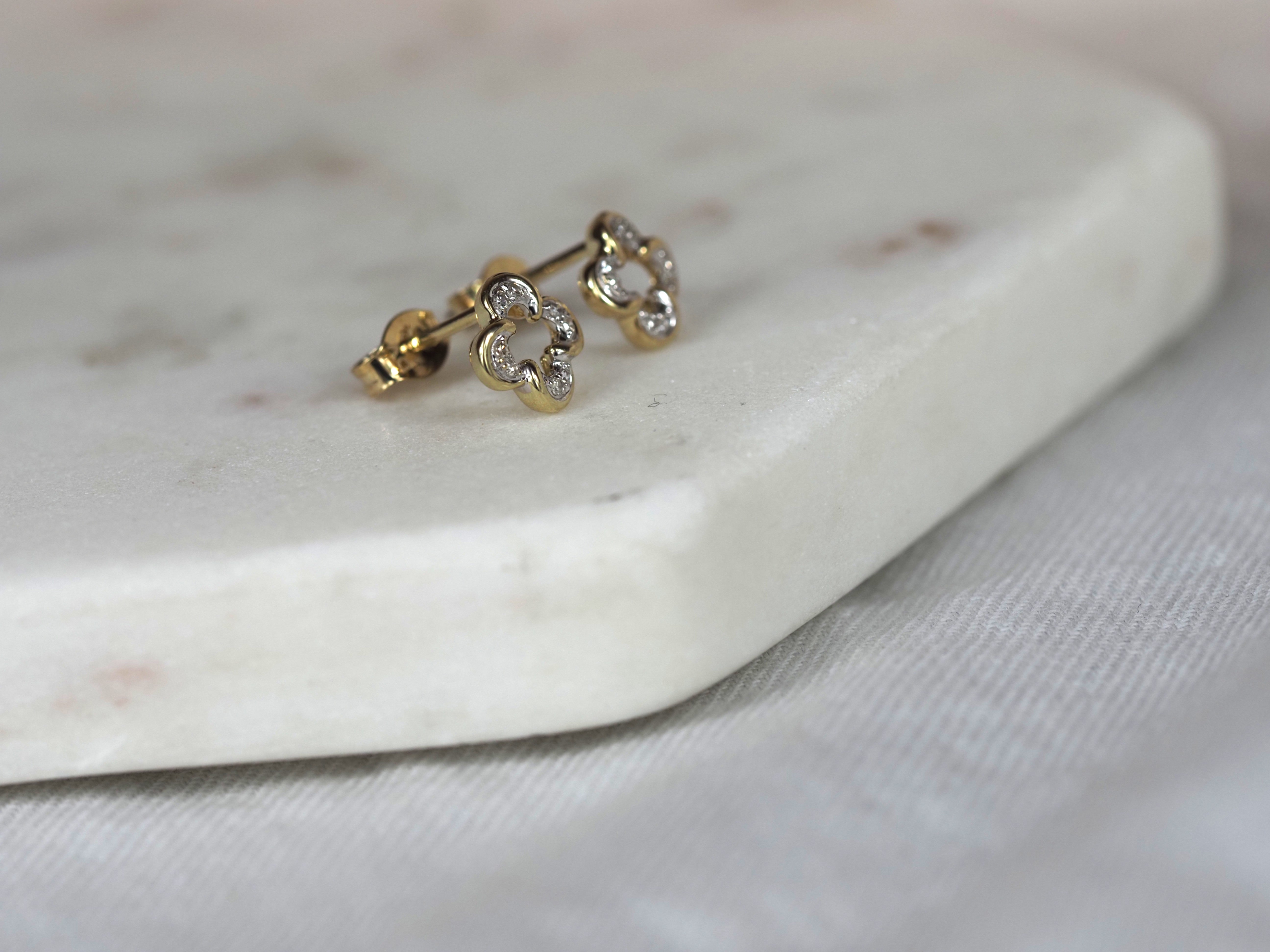 9ct Yellow and White Gold Diamond Stud Earrings, 0.054ct total