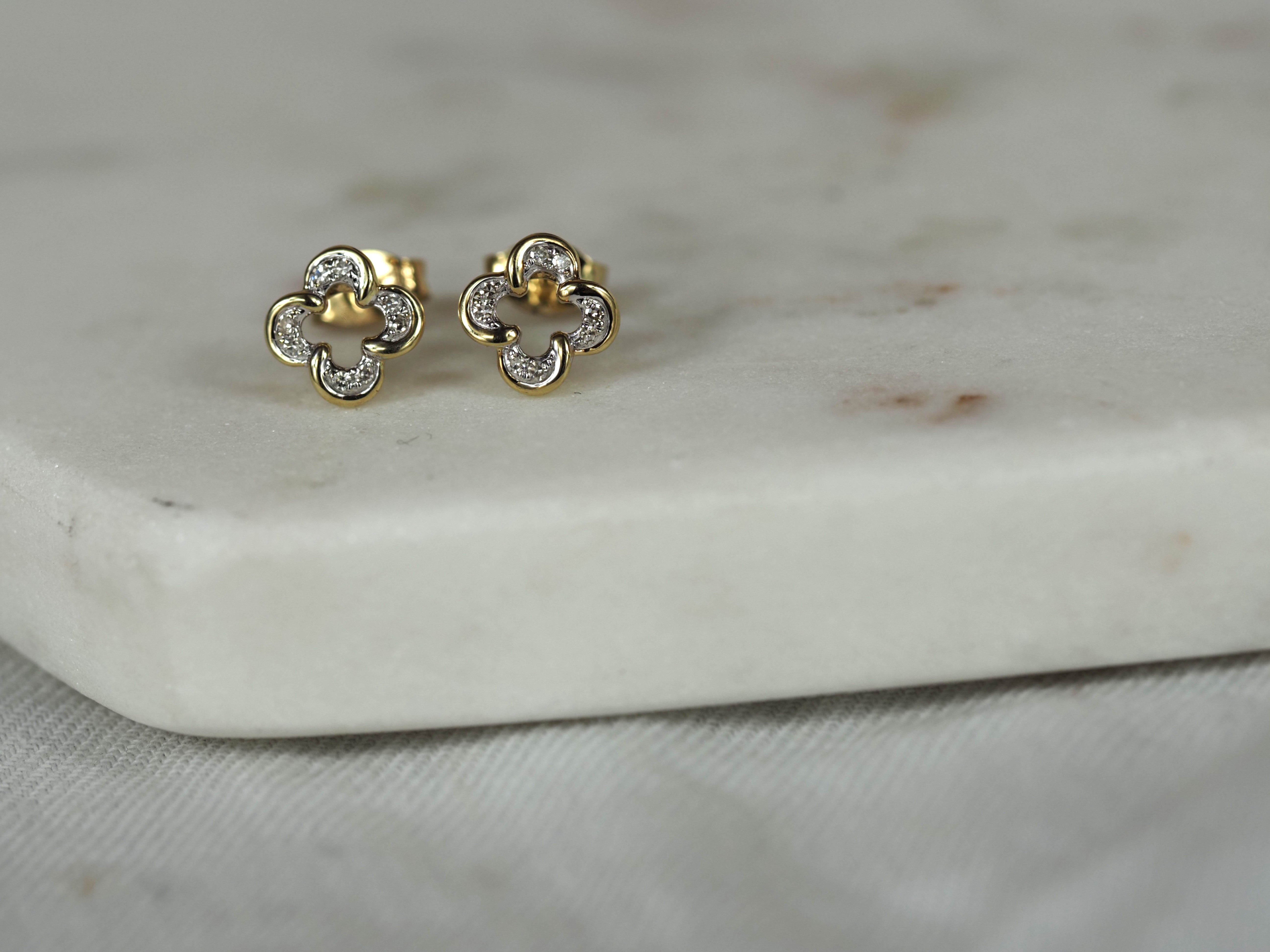 9ct Yellow and White Gold Diamond Stud Earrings, 0.054ct total