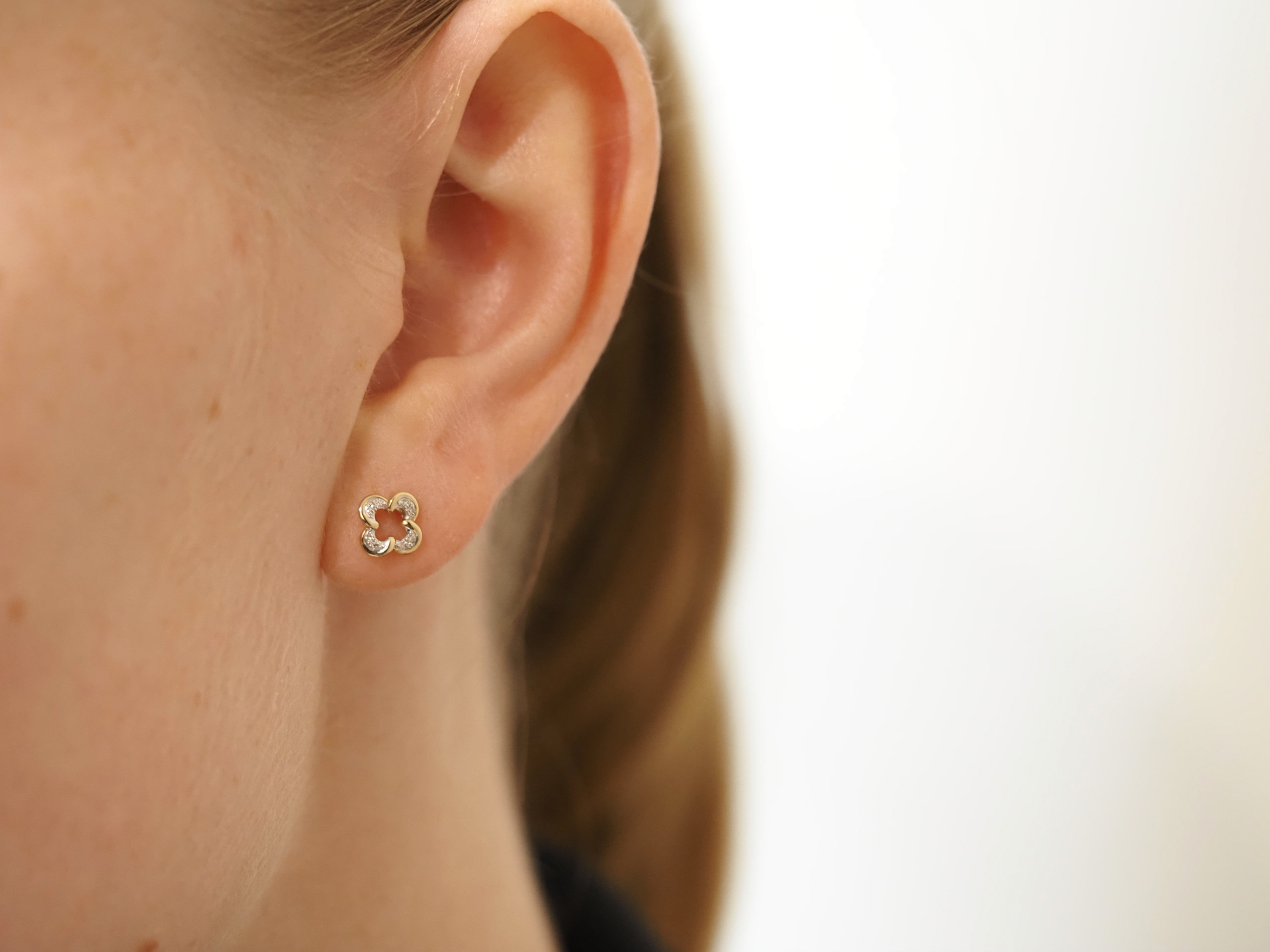 9ct Yellow and White Gold Diamond Stud Earrings, 0.054ct total