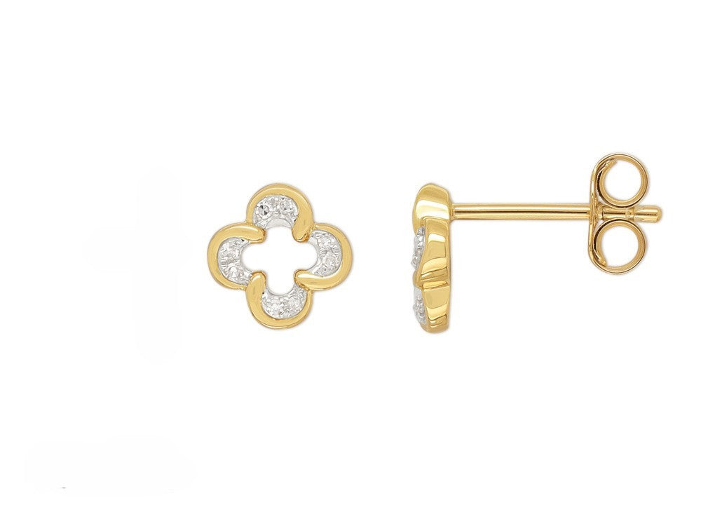 9ct Yellow and White Gold Diamond Stud Earrings, 0.054ct total