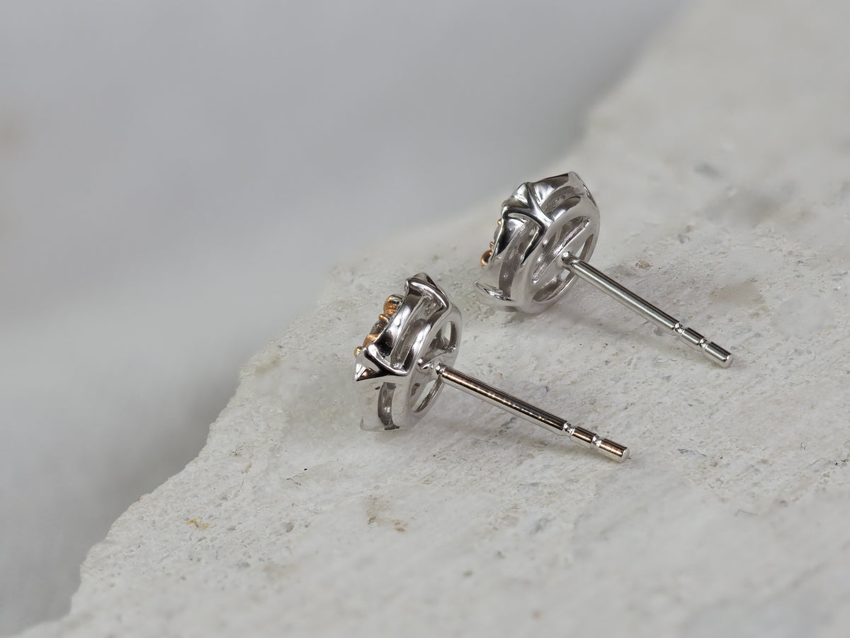 18ct Rose and White Gold Pink Diamond and Diamond Stud Earrings