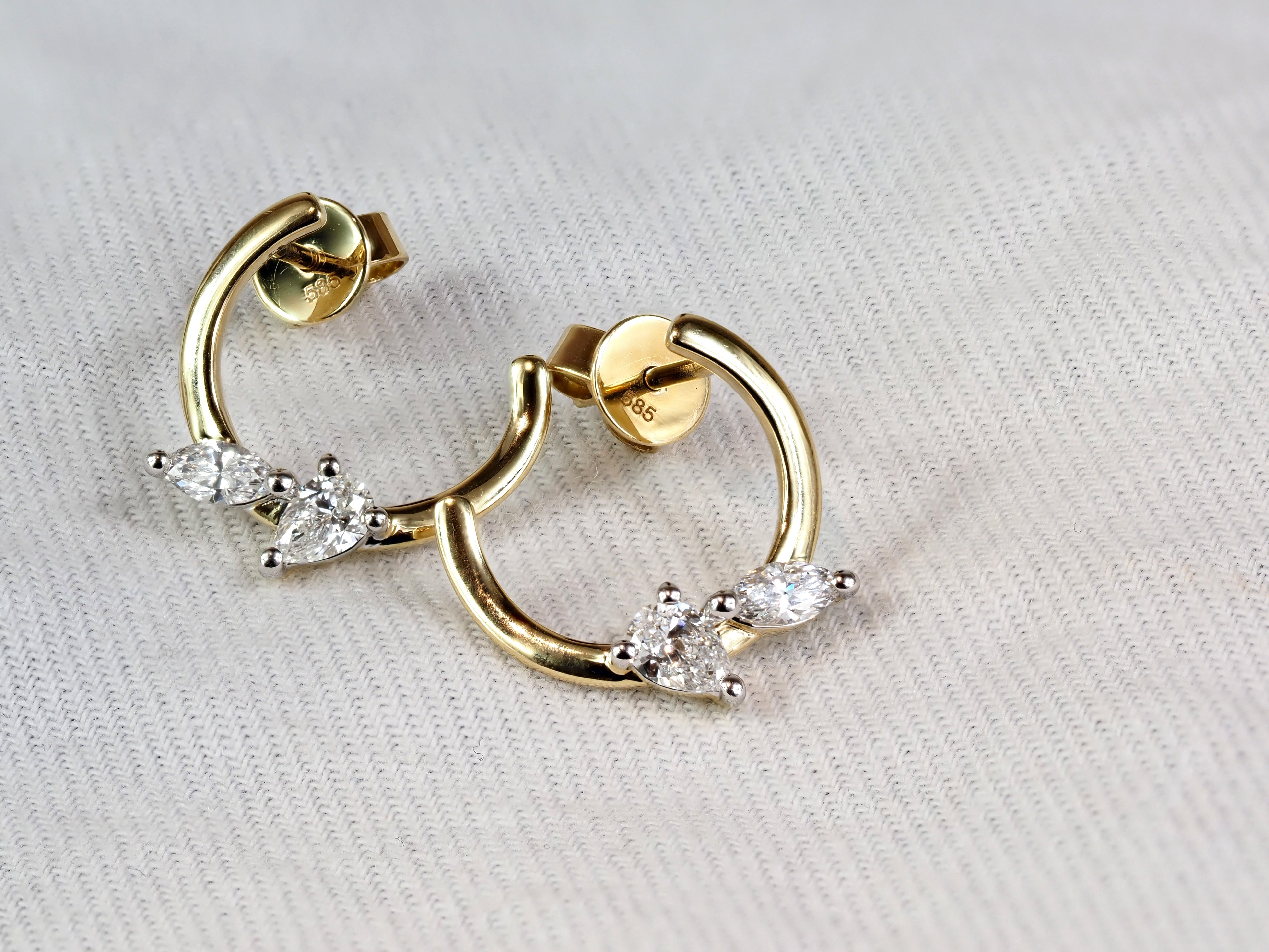 14ct Yellow and White Gold Lab-Grown Diamond Stud Hoop Earrings, 0.53ct Total