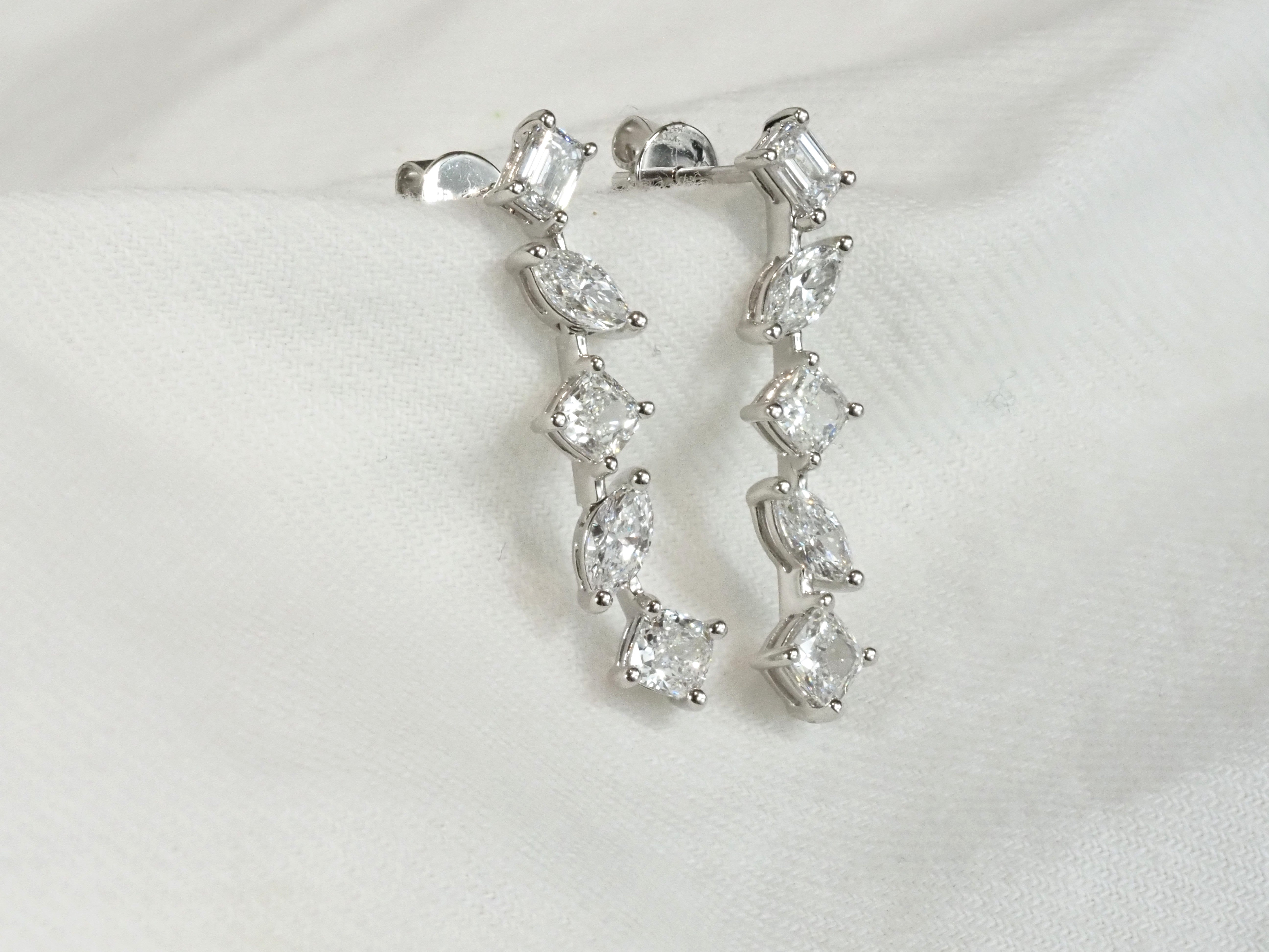 18ct White Gold Lab-Grown Cascade Earrings, 2.06ct Total