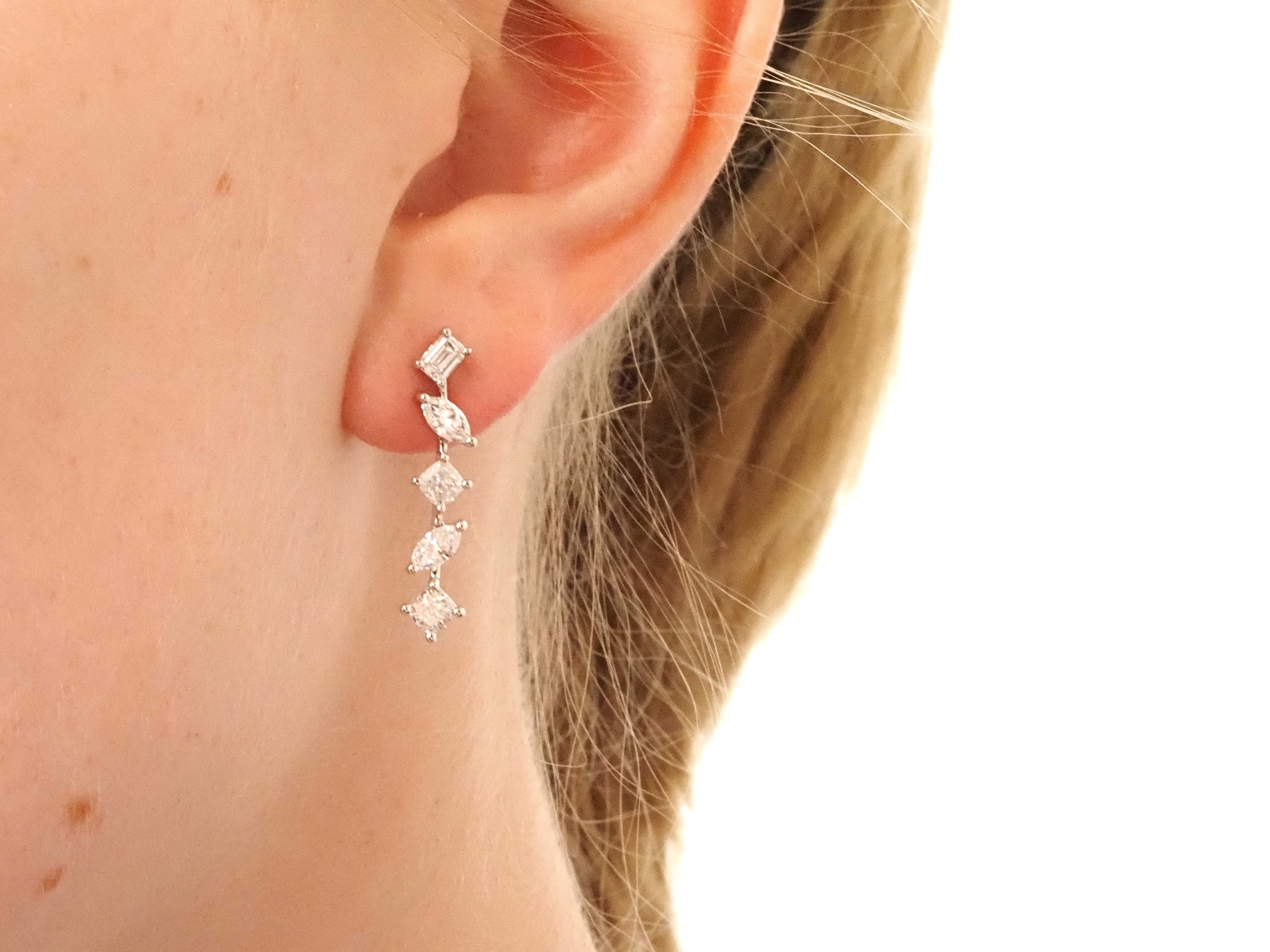 18ct White Gold Lab-Grown Cascade Earrings, 2.06ct Total