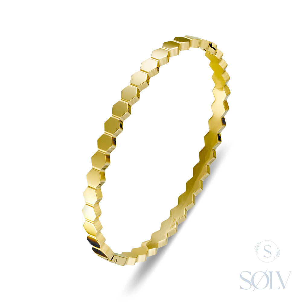 Solv Stainless Steel Gold Plated Hexagonal Hinge Bangle, 59mm
