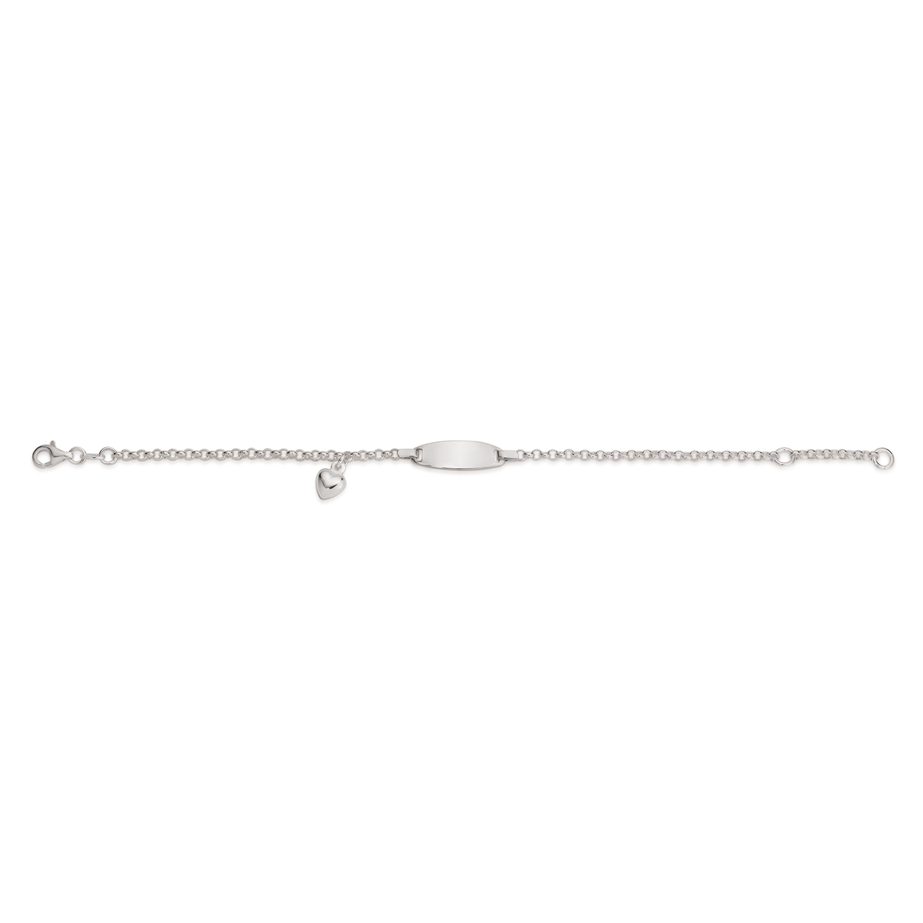 Silver belcher engravable ID bracelet with heart charm