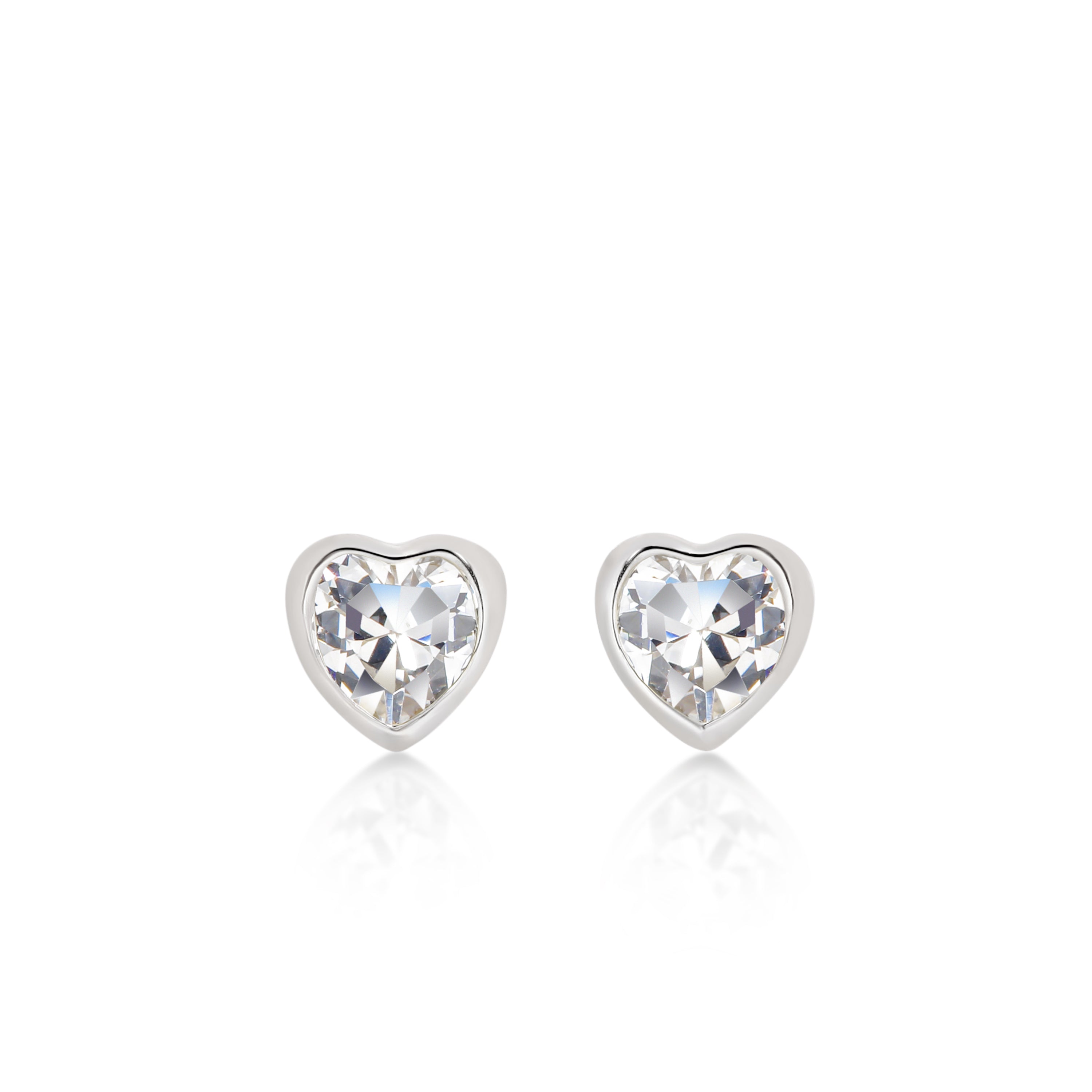 Sterling Silver Cubic Zirconia Heart Stud Earrings