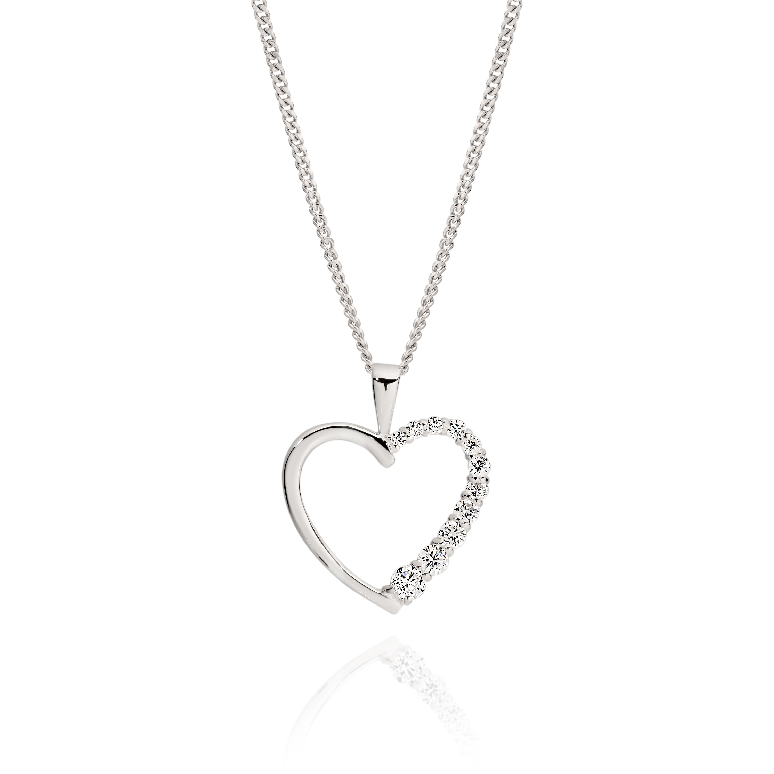 Sterling Silver Heart Shaped Cubic Zirconia Pendant