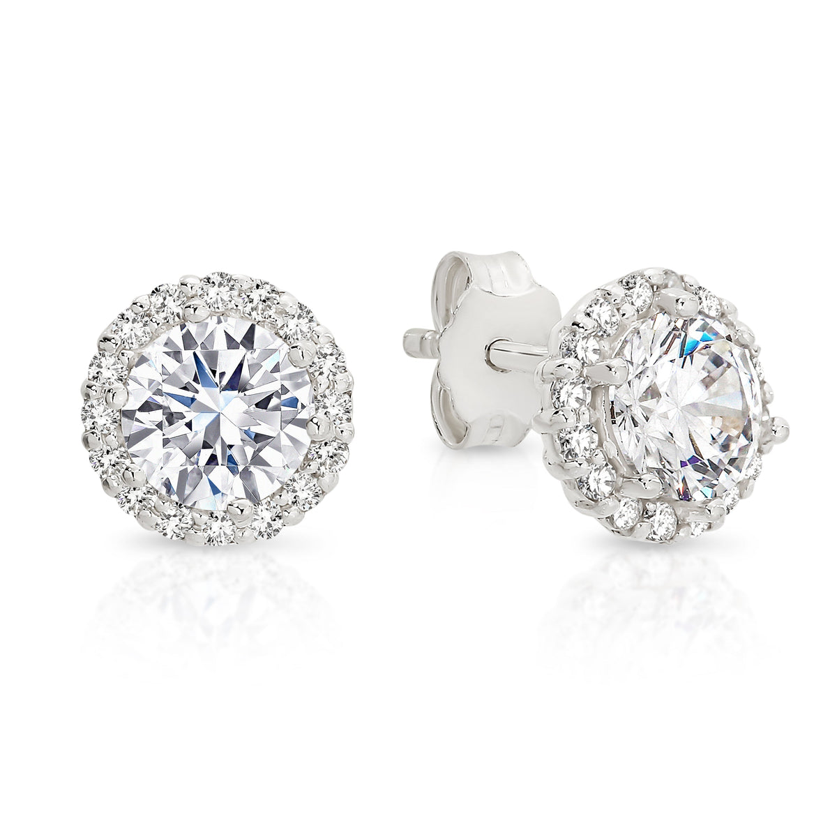 Sterling Silver Cubic Zirconia Halo Stud Earrings
