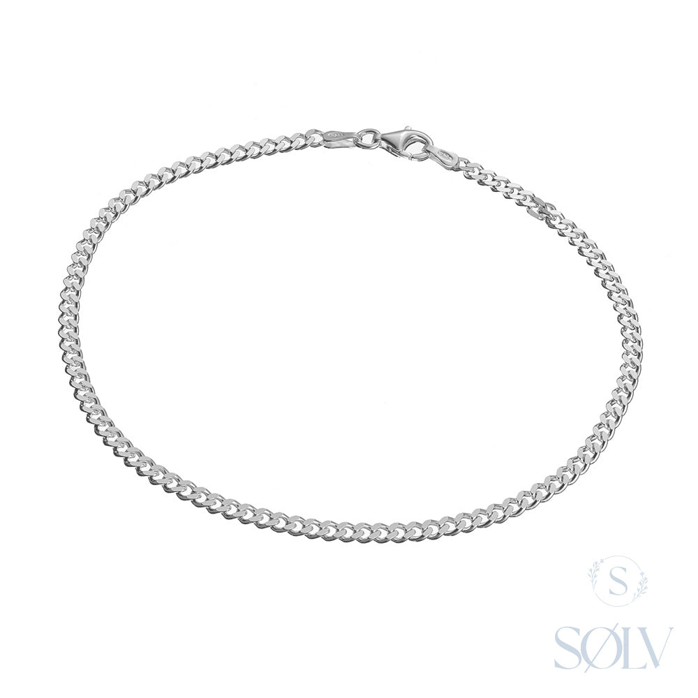 Solv Sterling Silver Curb Link Anklet, 27cm