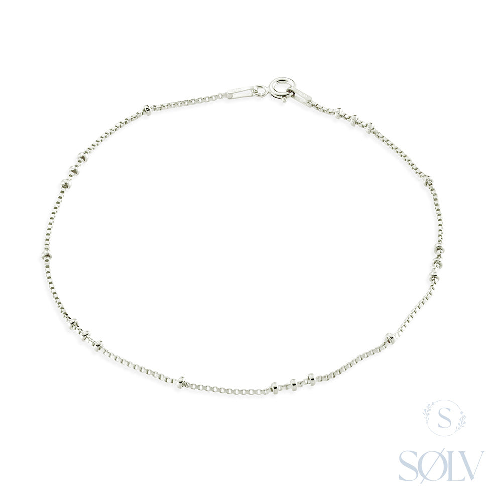Solv Sterling Silver Ball Anklet, 24cm
