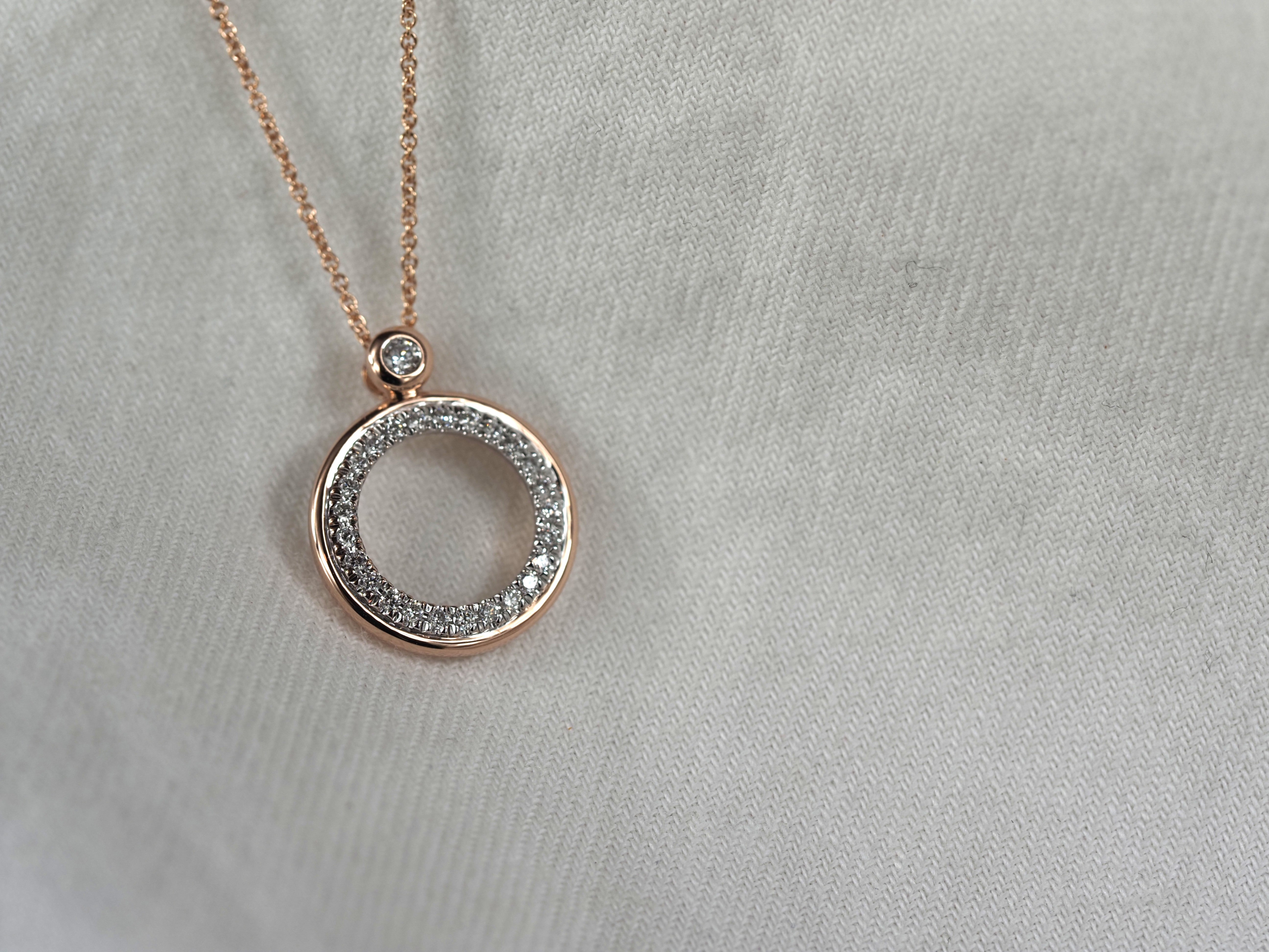9ct Rose and White Gold Open Circle Diamond Pendant, 0.15ct total