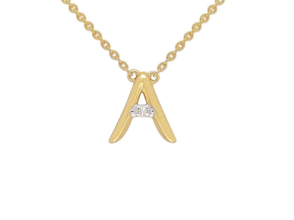 9ct Yellow Gold Diamond set Initial 'A' necklet
