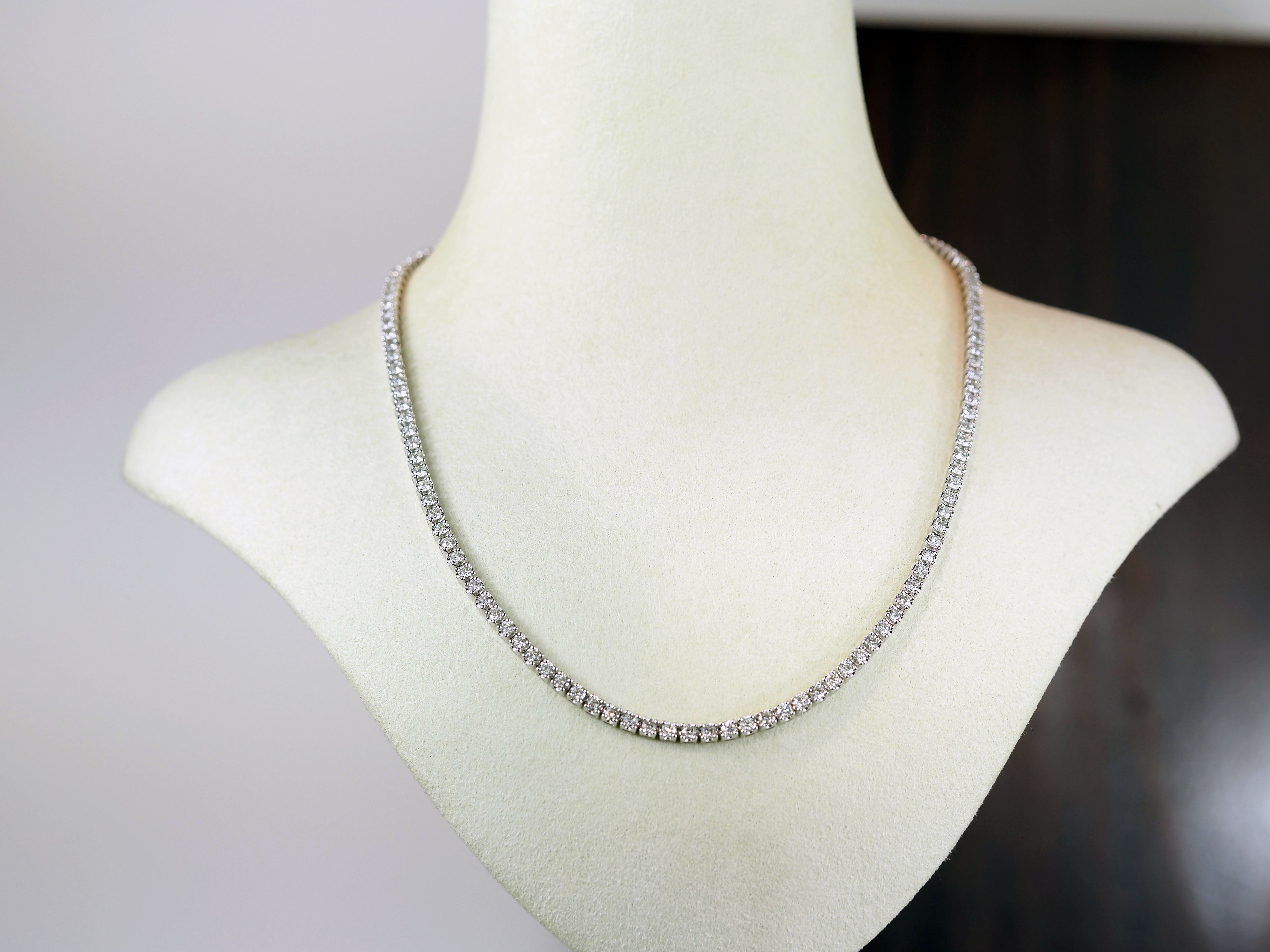 9ct White Gold Natural Diamond Tennis Necklet, 7.33ct Total