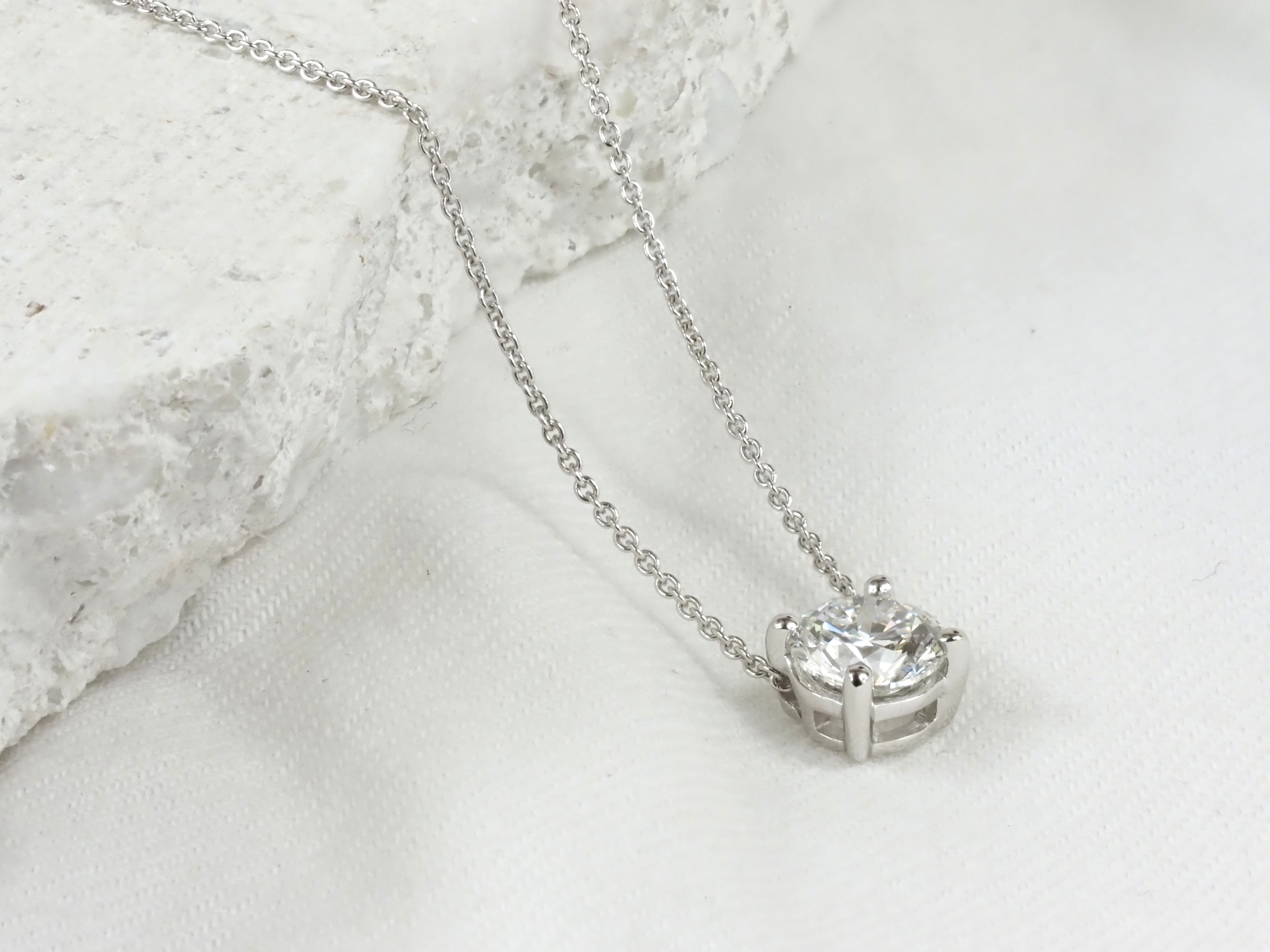 9ct White Gold Round Cut Lab-Grown Diamond Slider Pendant, 0.80ct