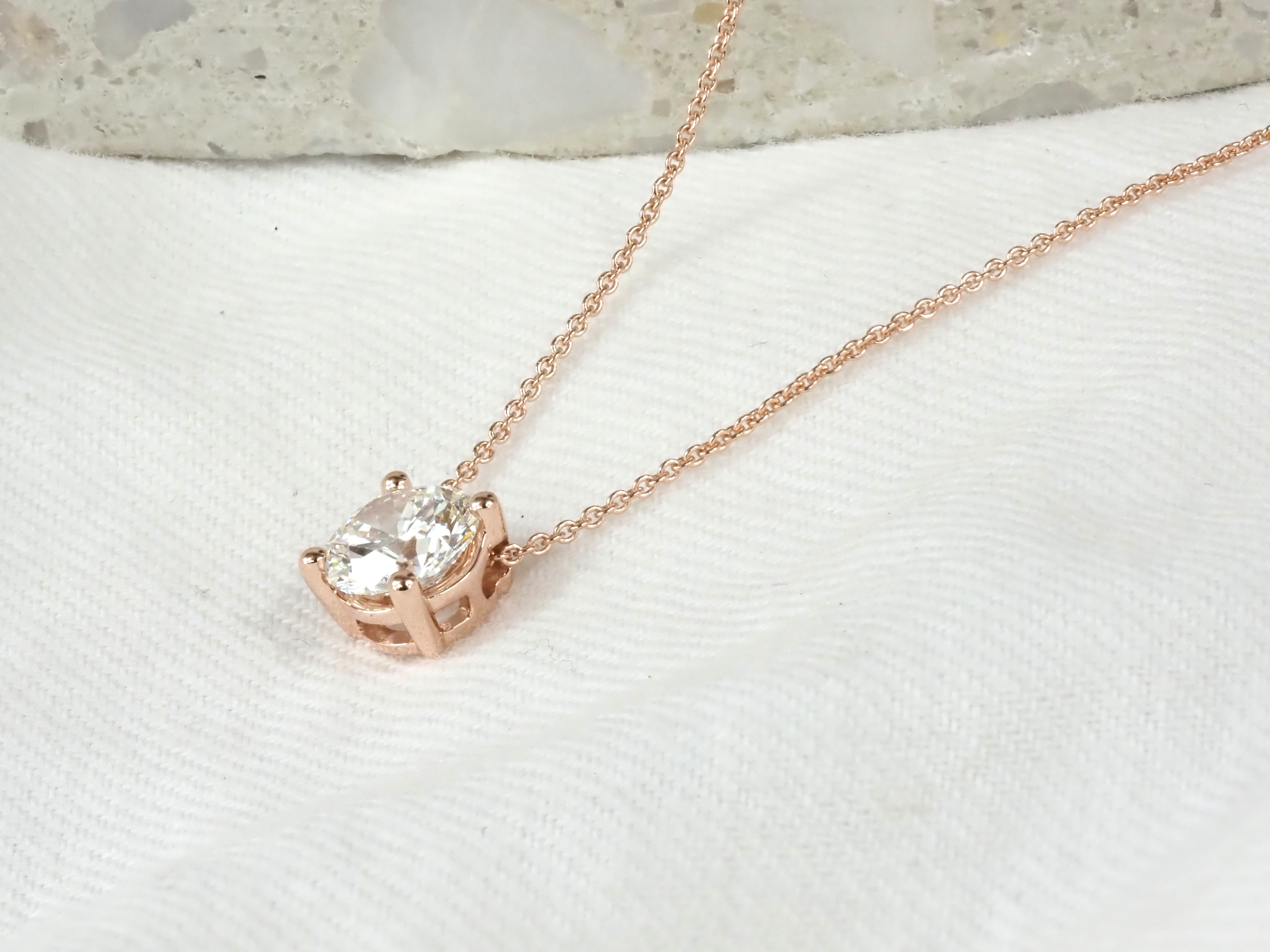 9ct Rose Gold Round Cut Lab-Grown Diamond Slider Necklet, 1ct Total