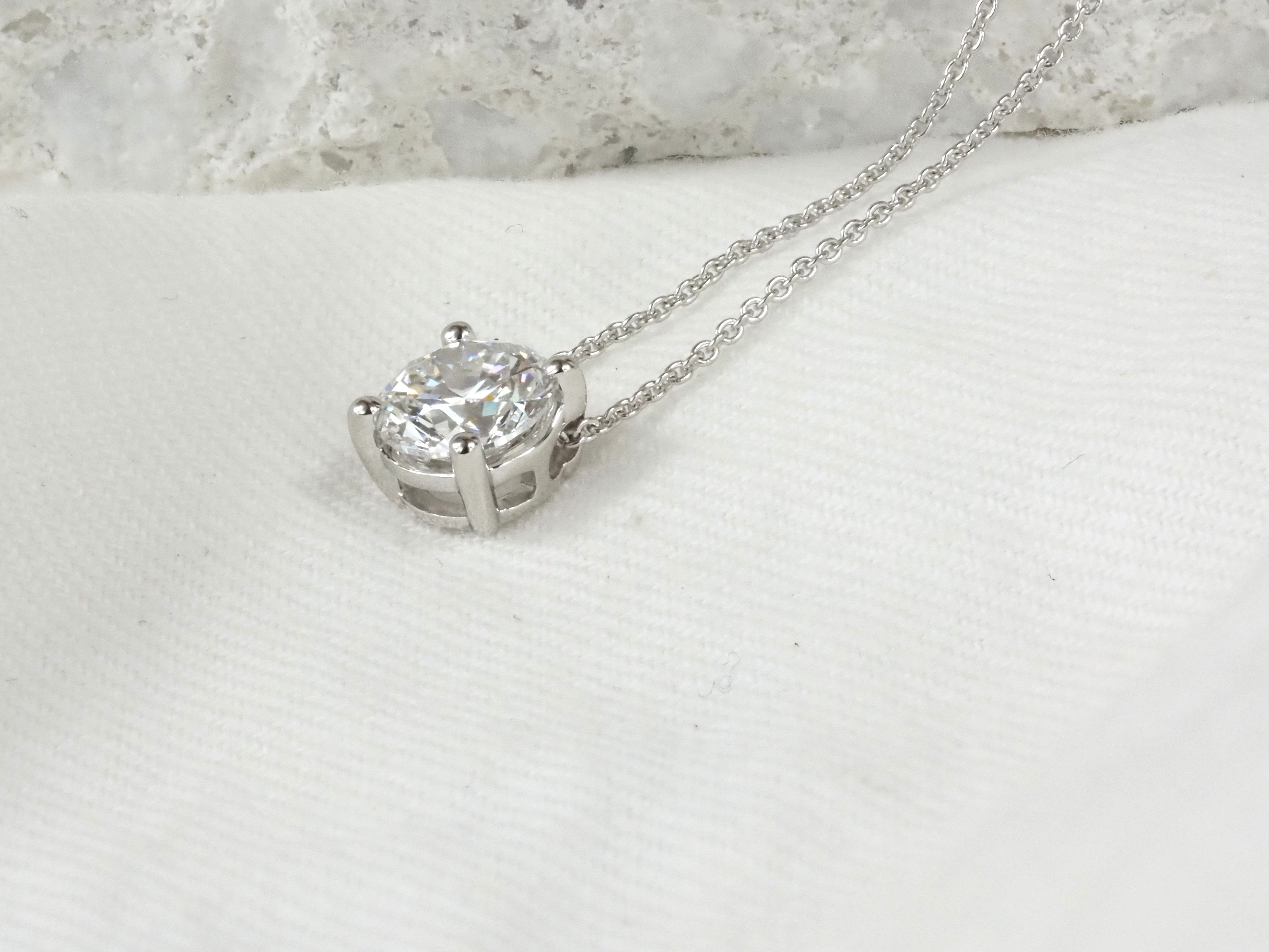 9ct White Gold Round Cut Lab-Grown Diamond Pendant, 1ct