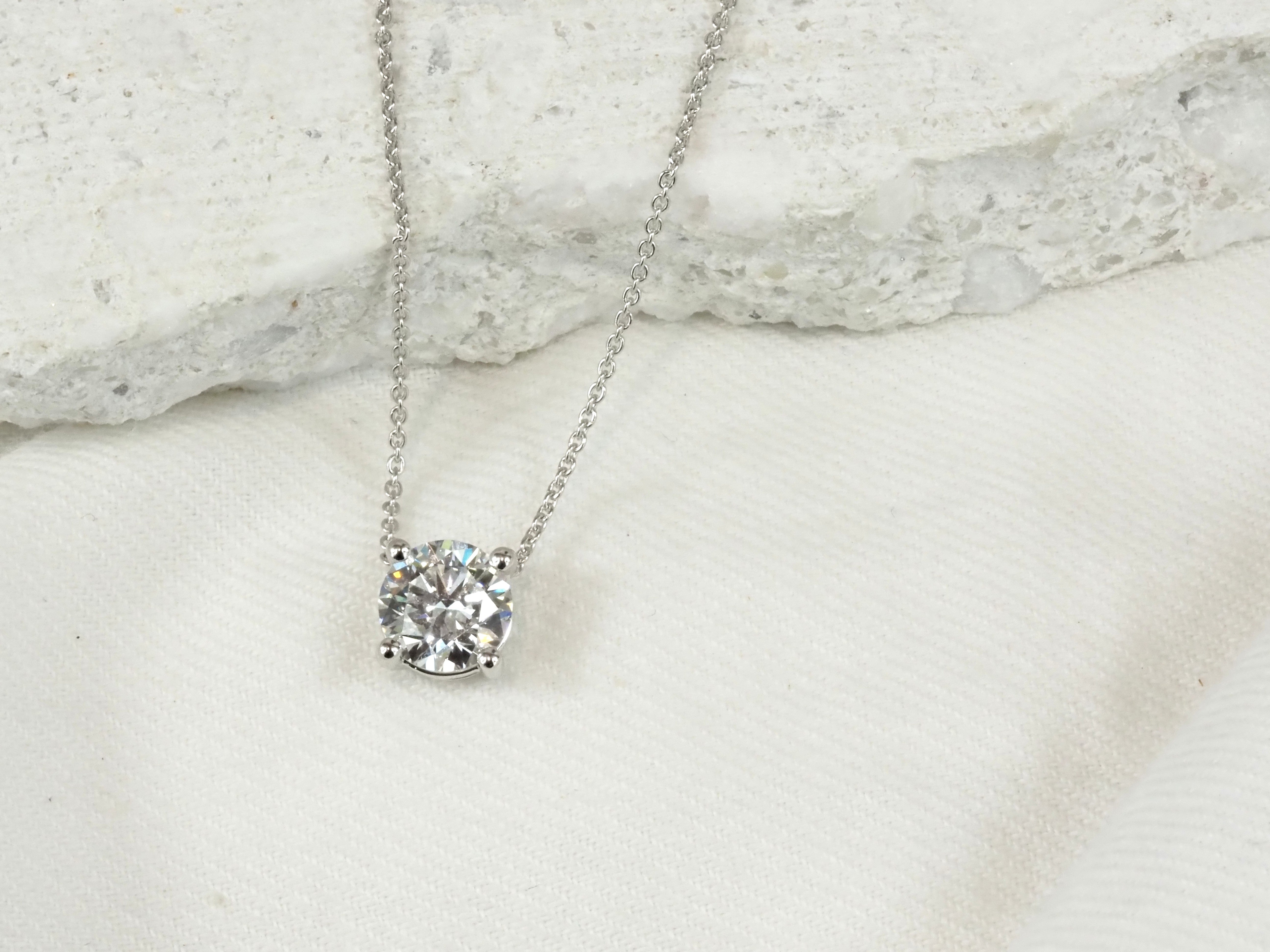 9ct White Gold Round Cut Lab-Grown Diamond Pendant, 1ct