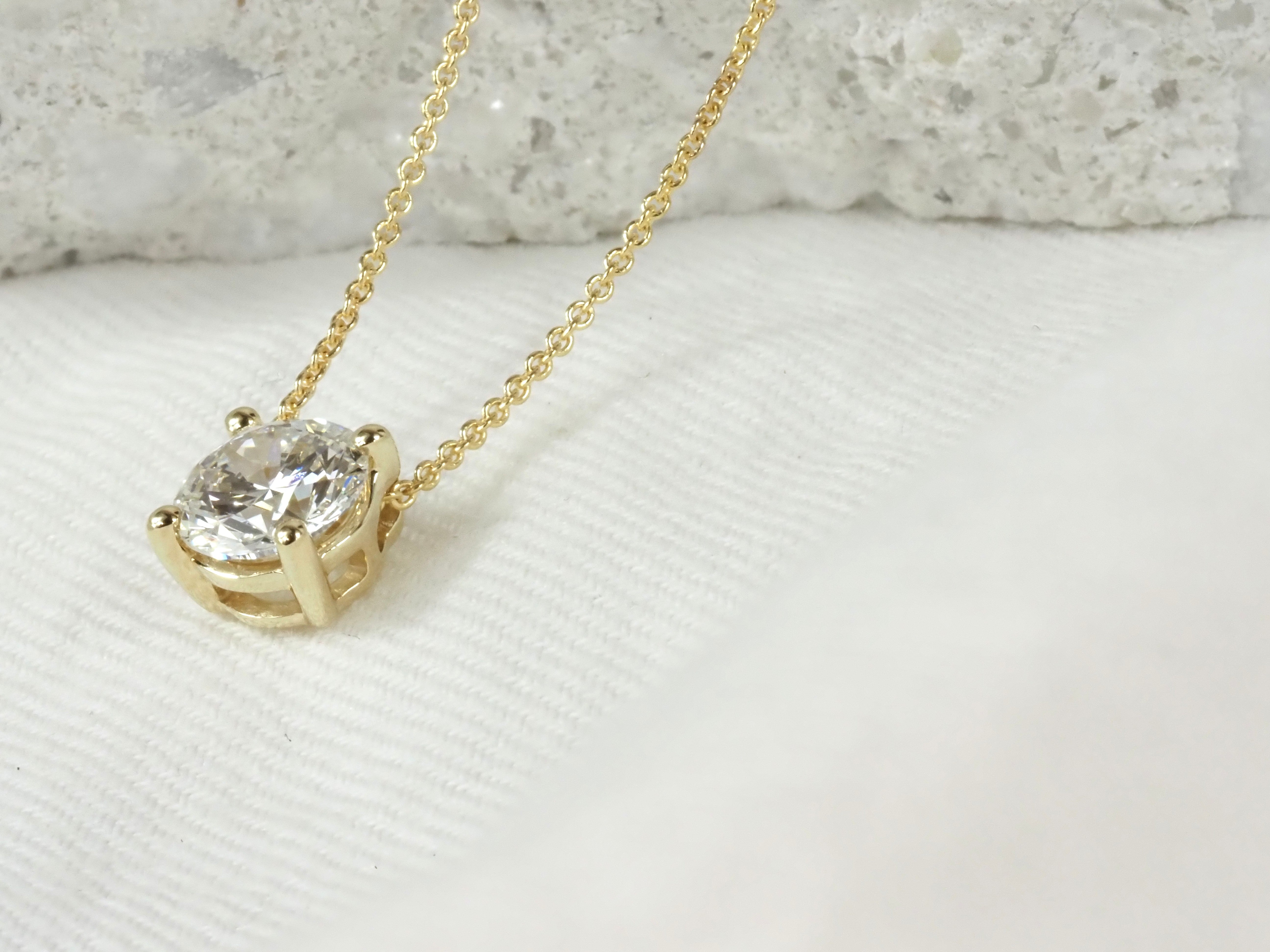 9ct Yellow Gold Round Cut Lab-Grown Diamond Pendant, 1ct Total
