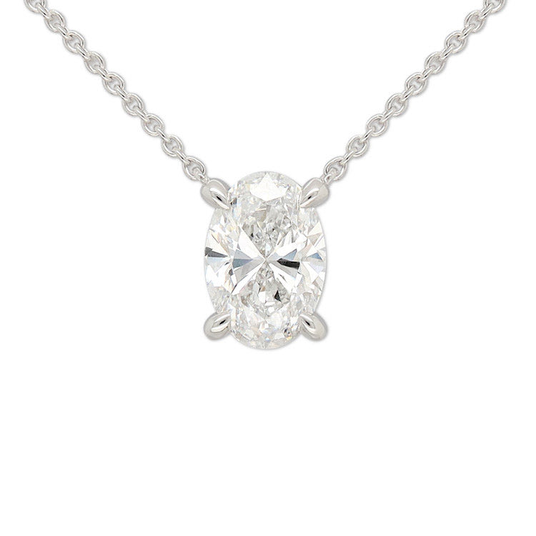 9ct White Gold Oval Cut Lab-Grown Diamond Pendant, 1.01ct Total