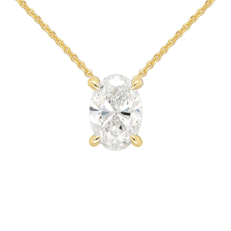 9ct Yellow Gold Oval Cut Lab-Grown Diamond Pendant, 1.01ct Total