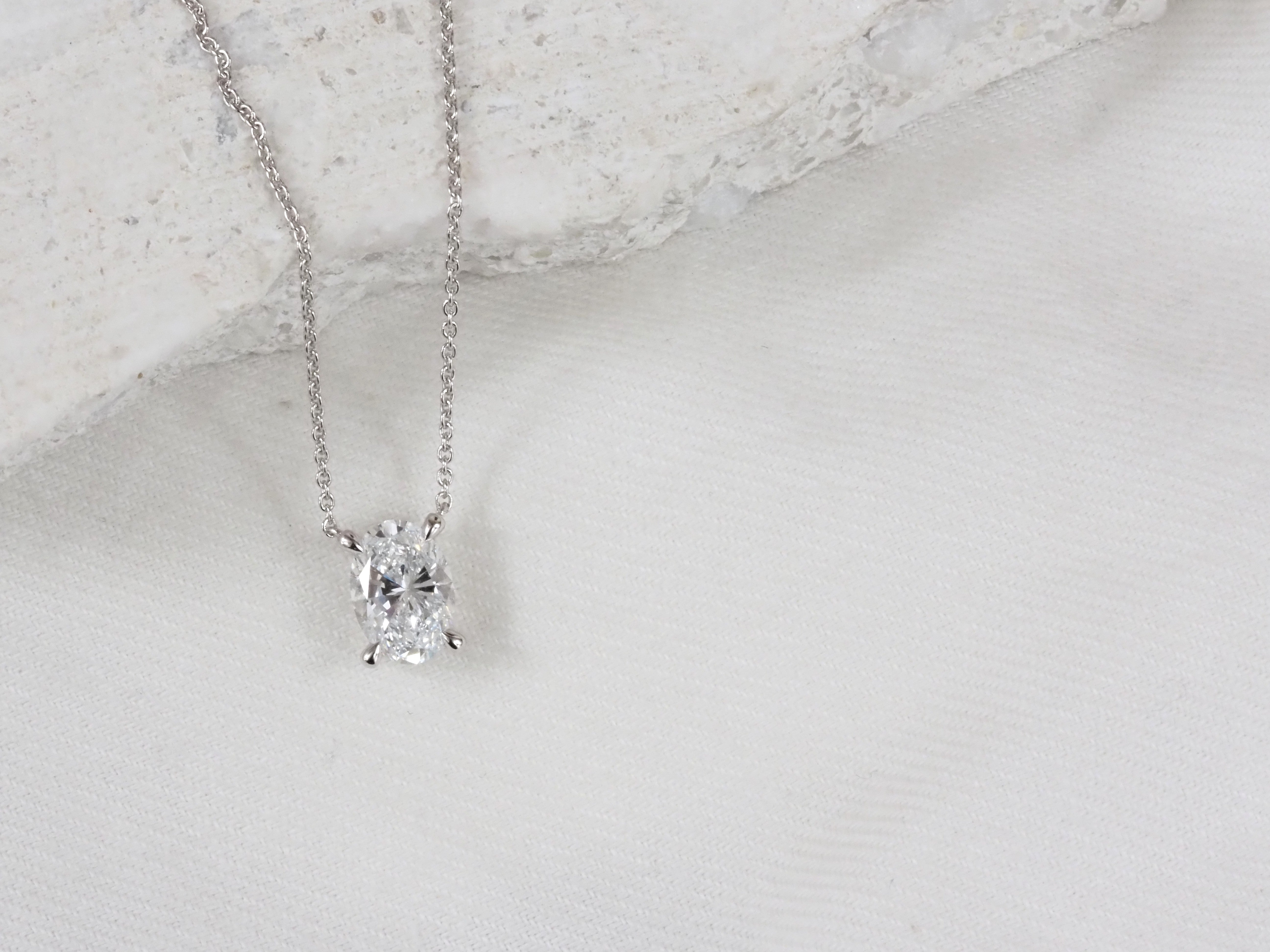 9ct White Gold Oval Cut Lab-Grown Diamond Pendant, 1.01ct Total