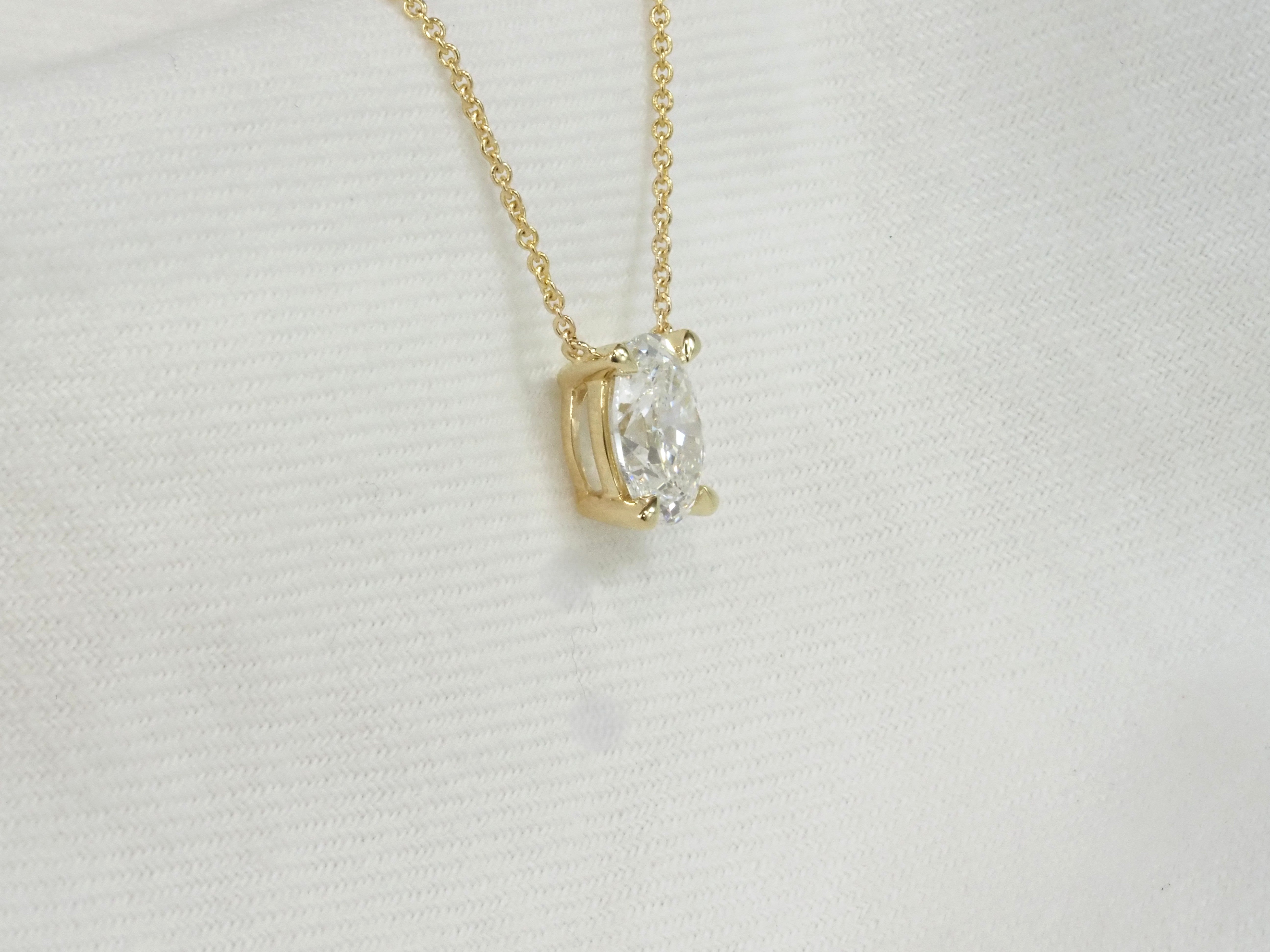 9ct Yellow Gold Oval Cut Lab-Grown Diamond Pendant, 1.01ct Total