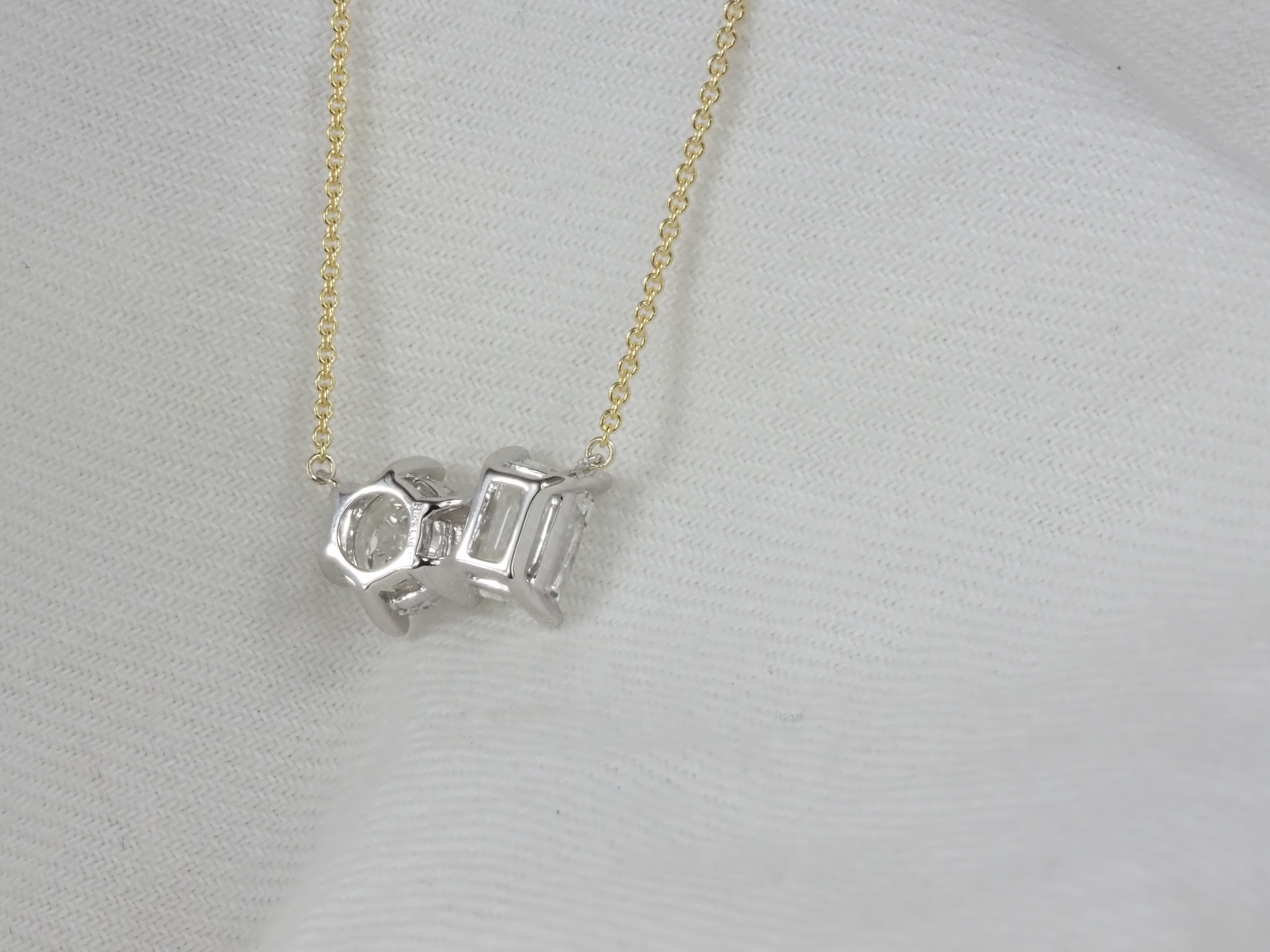 9ct Yellow and White Gold Emerald Cut and Round Lab-Grown Diamond Pendant, 1.52ct Total