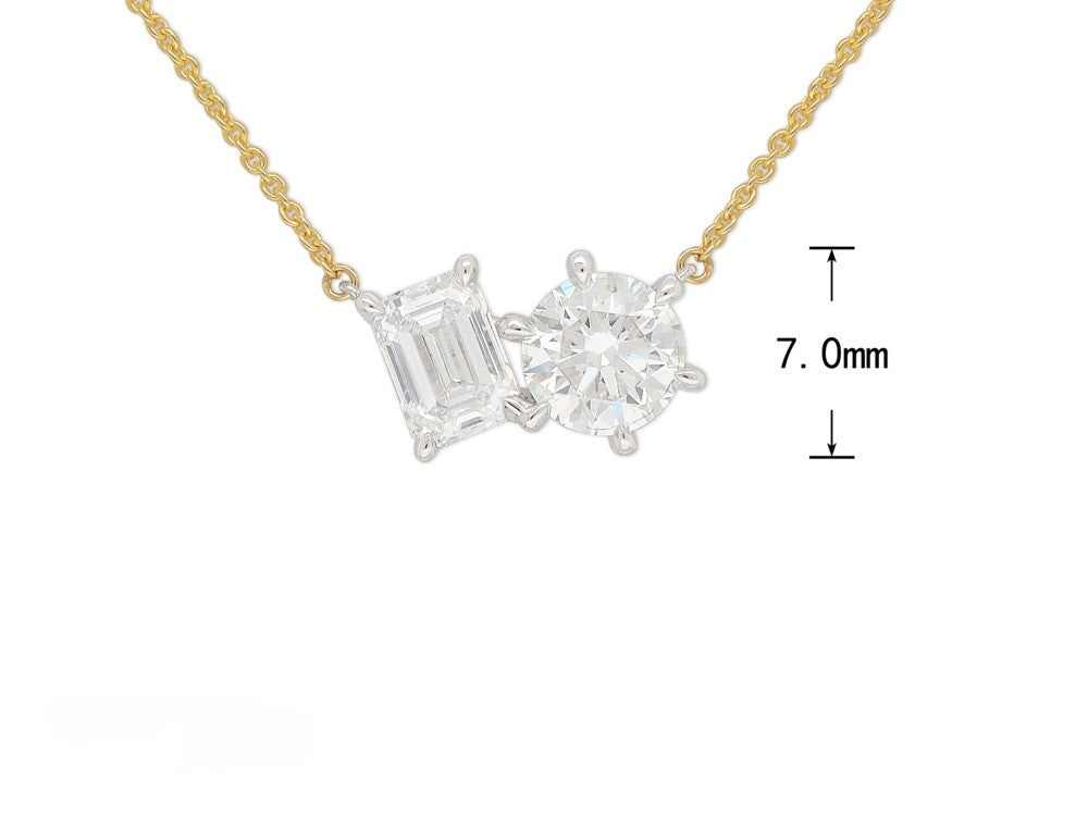 9ct Yellow and White Gold Emerald Cut and Round Lab-Grown Diamond Pendant, 1.52ct Total