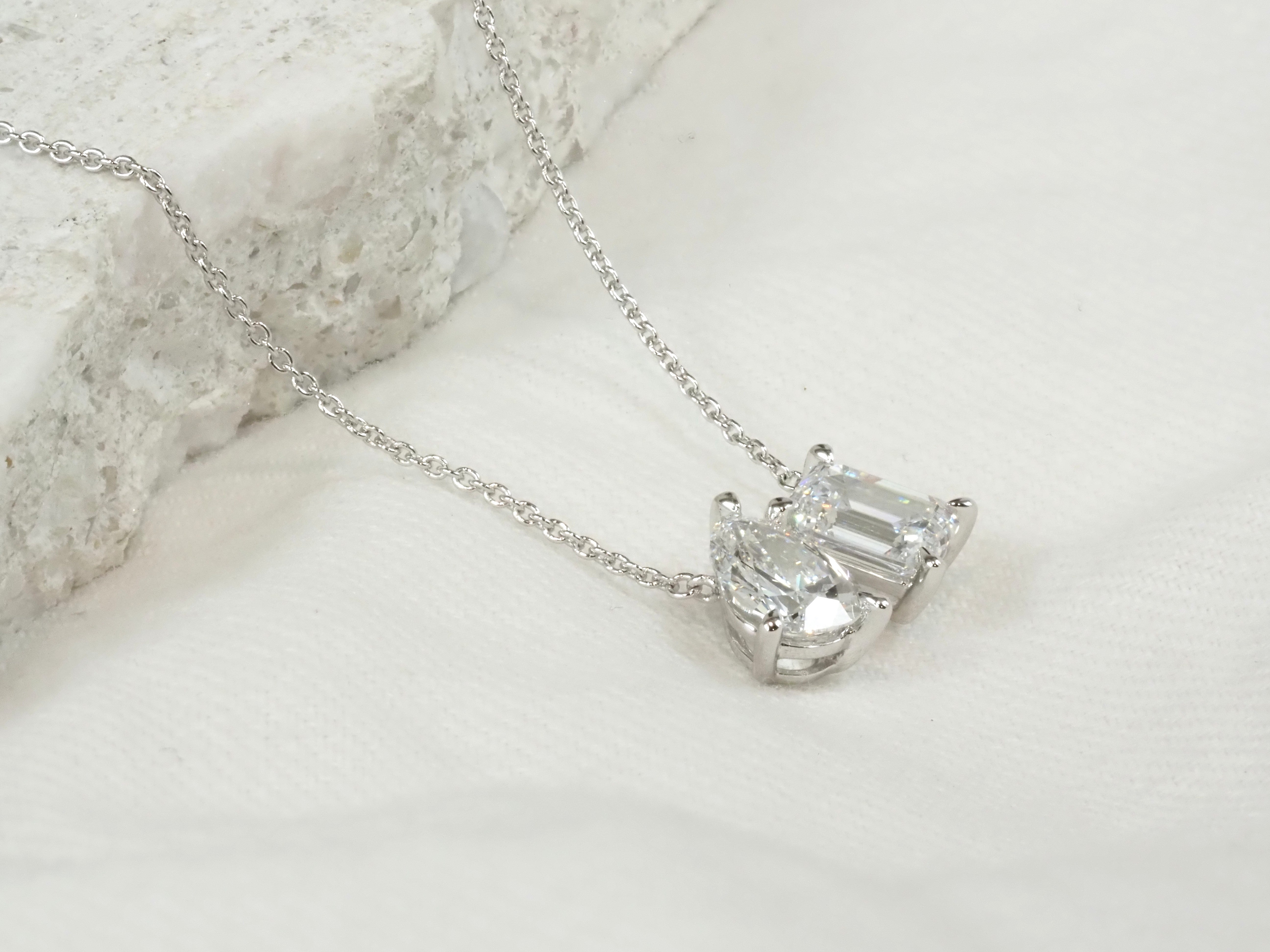 9ct White Gold Emerald and Pear Cut Lab-Grown Diamond Pendant, 1.57ct total