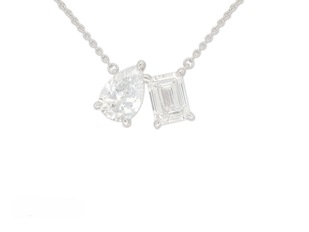 9ct White Gold Emerald and Pear Cut Lab-Grown Diamond Pendant, 1.57ct total