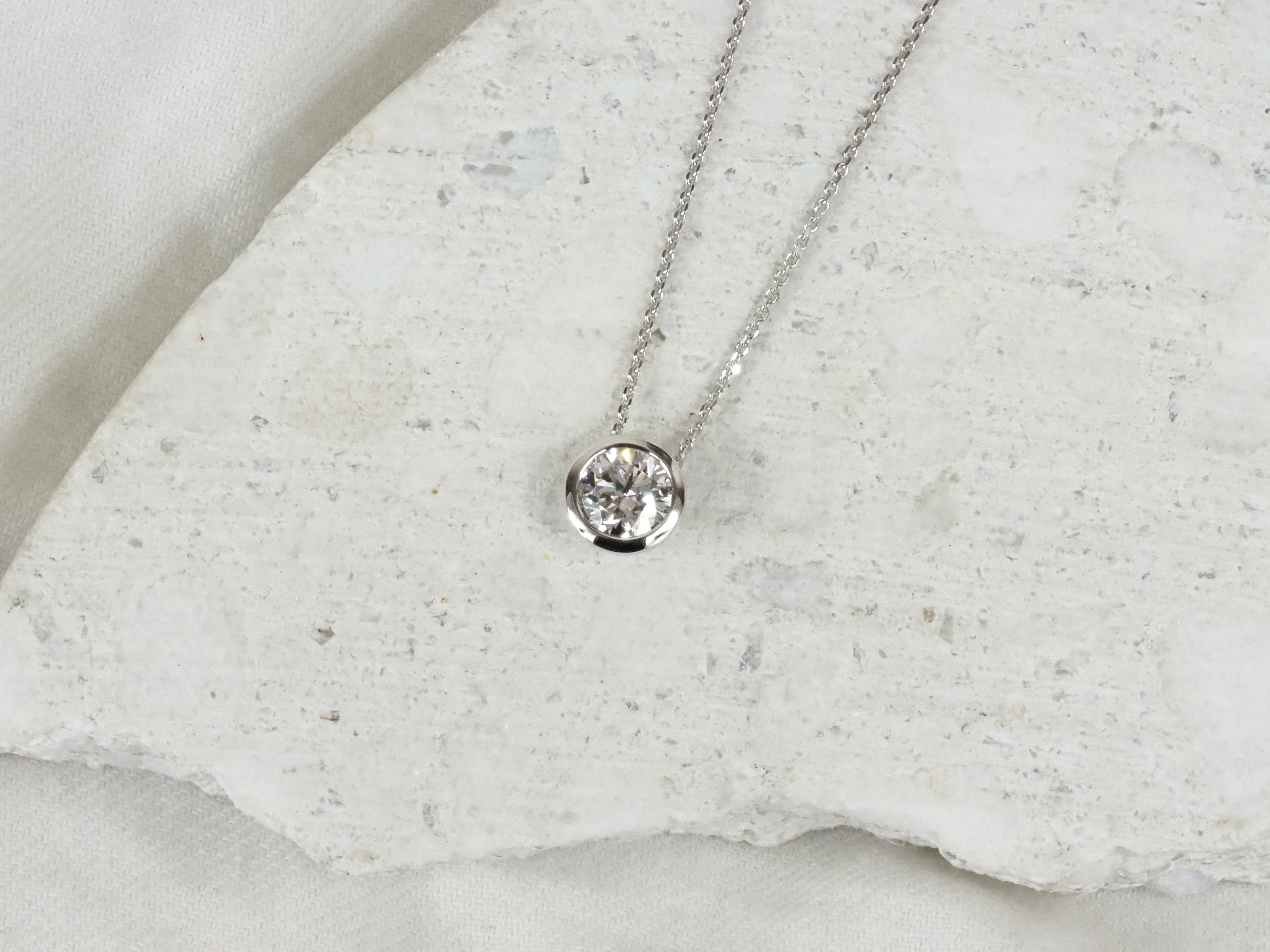 9ct White Gold Round Cut Lab-Grown Diamond Slider Pendant, 0.71ct Total