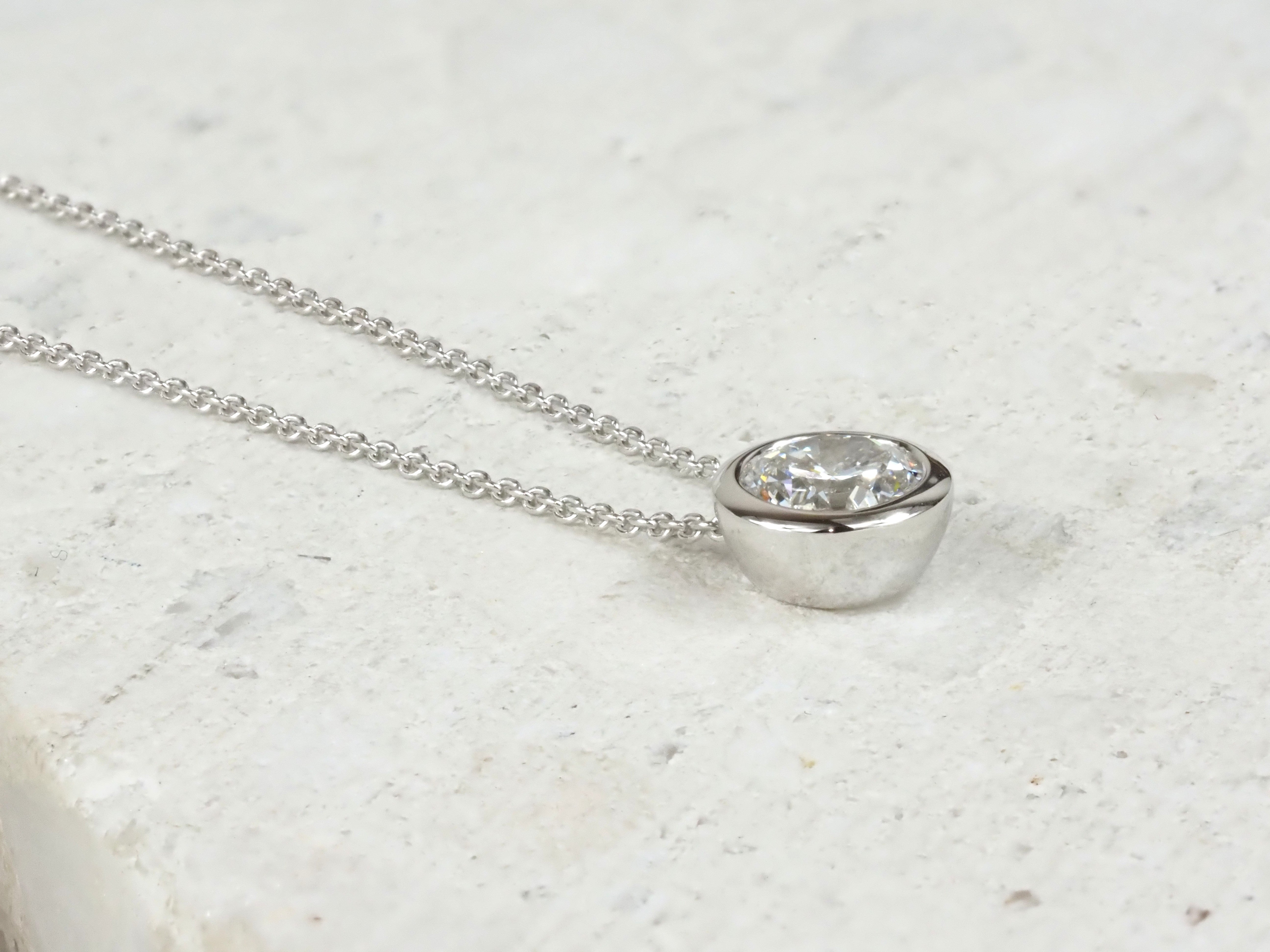 9ct White Gold Round Cut Lab-Grown Diamond Slider Pendant, 0.71ct Total