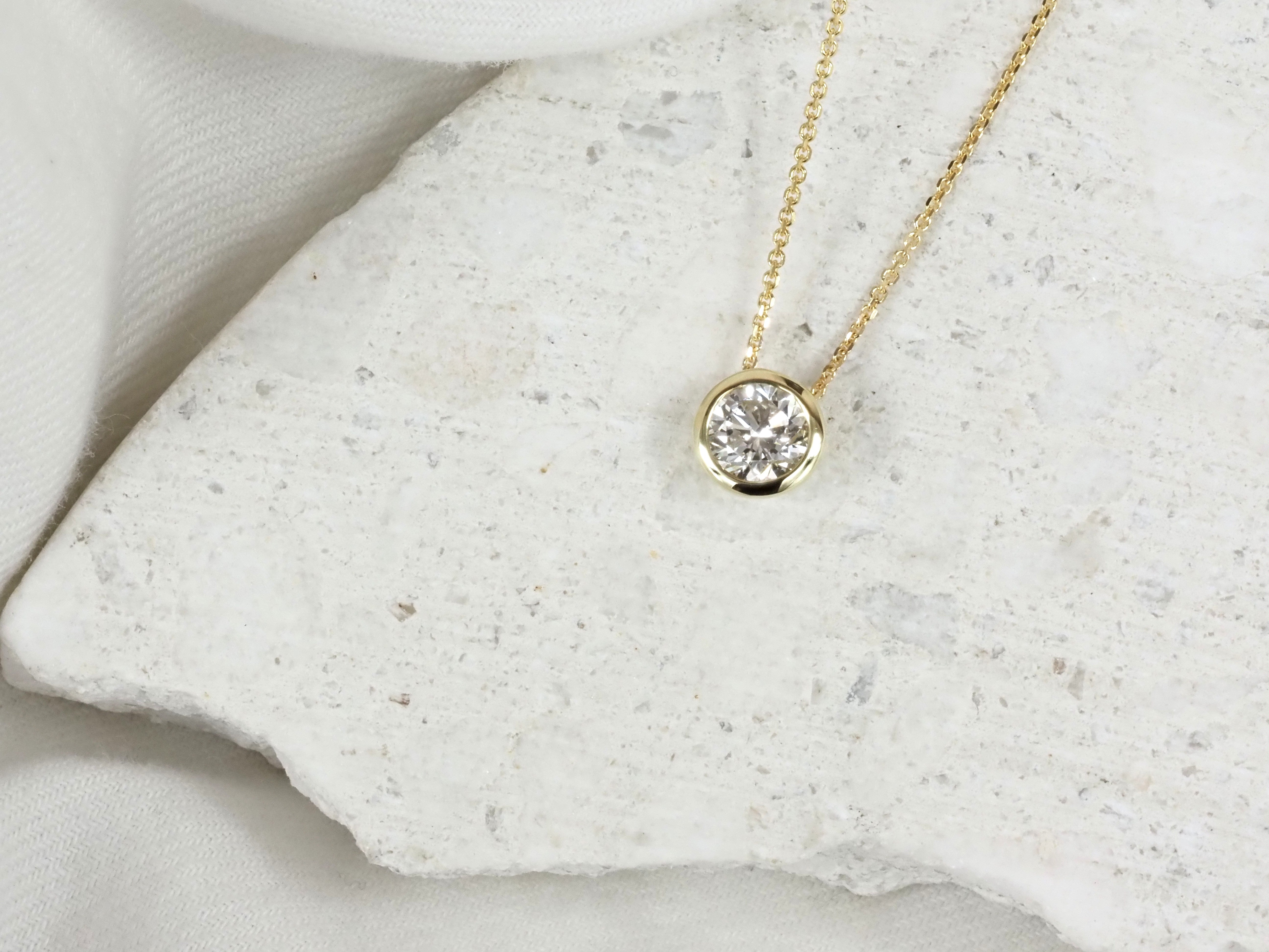 9ct Yellow Gold Round Cut Lab-Grown Diamond Slider Pendant, 0.72ct Total