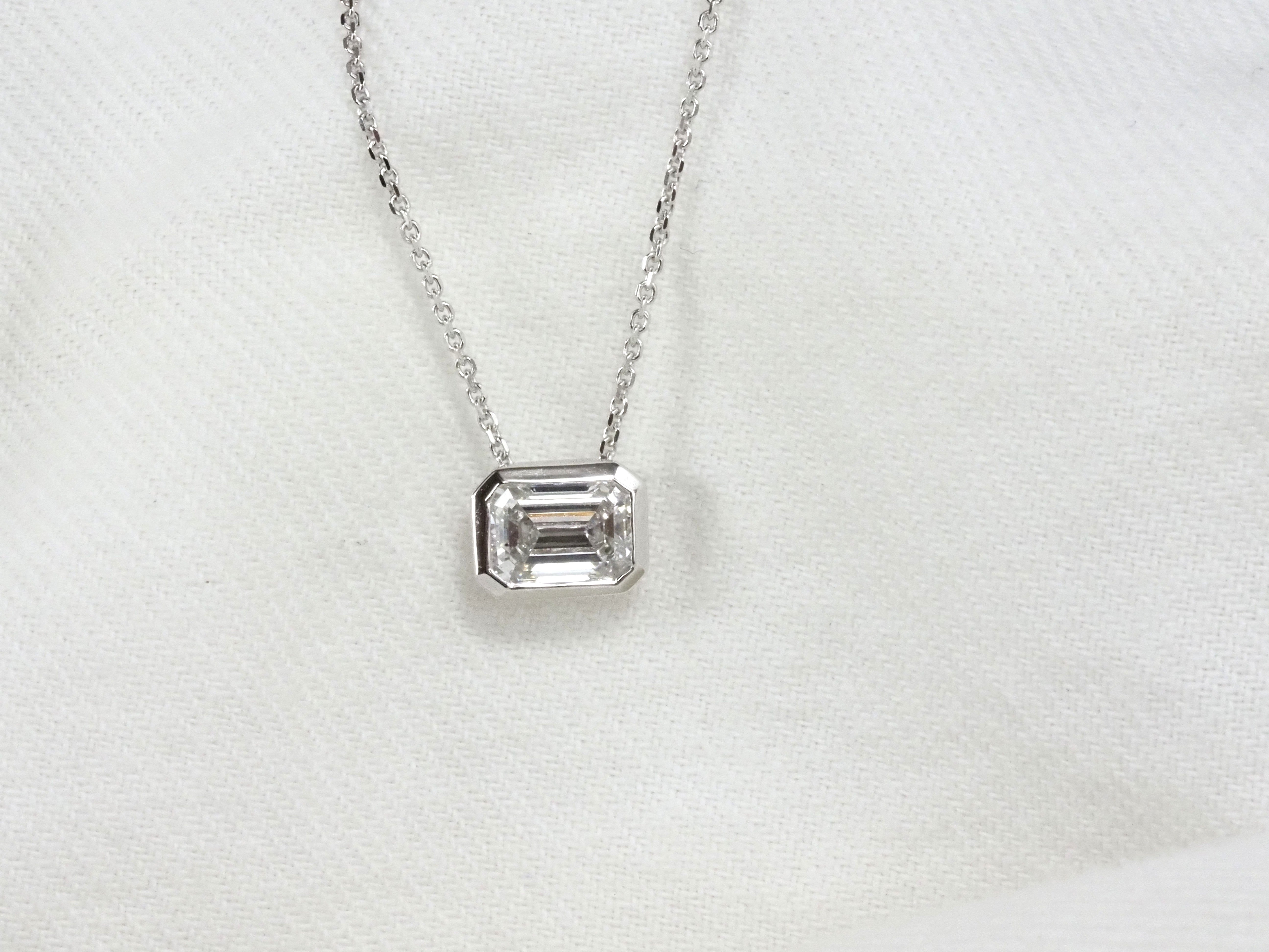 9ct White Gold Emerald Cut Lab-Grown Diamond Slider Pendant, 0.70ct Total