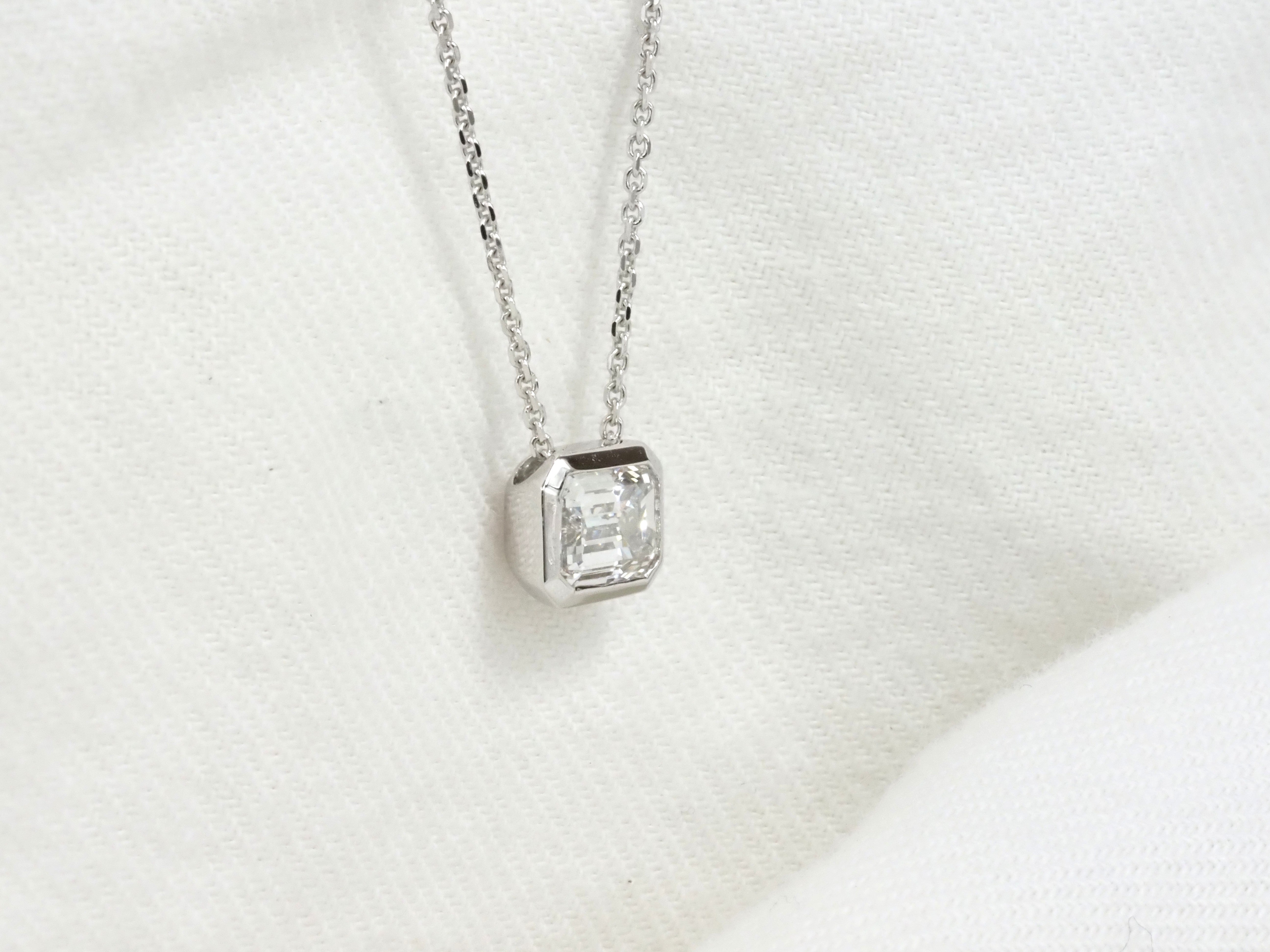 9ct White Gold Emerald Cut Lab-Grown Diamond Slider Pendant, 0.70ct Total