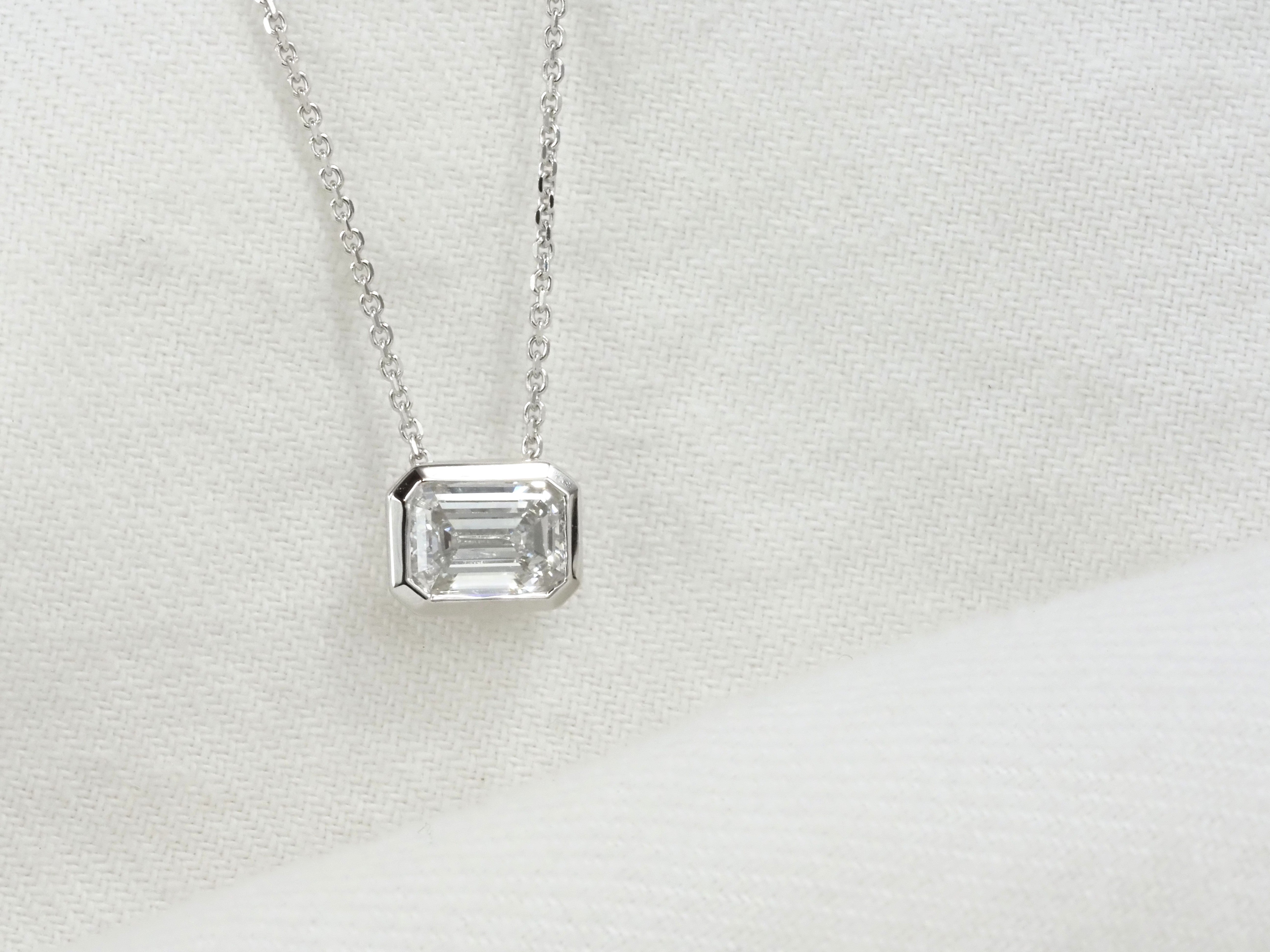 9ct White Gold Emerald Cut Lab-Grown Diamond Slider Pendant, 0.70ct Total
