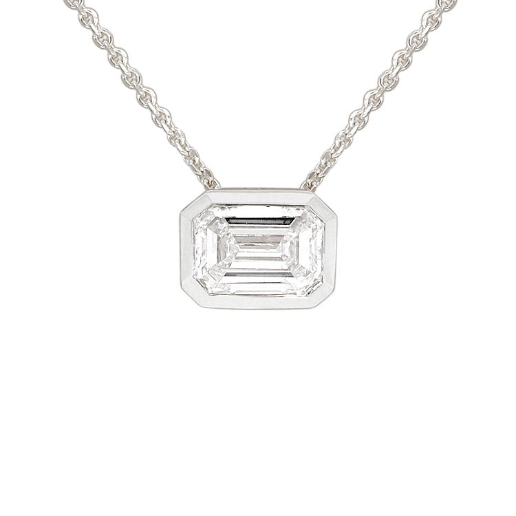 9ct White Gold Emerald Cut Lab-Grown Diamond Slider Pendant, 0.70ct Total