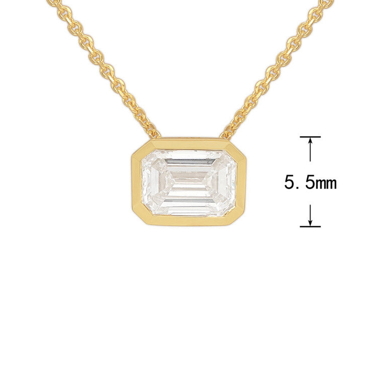 9ct Yellow Gold Emerald Cut Lab-Grown Diamond Slider Pendant, 0.72ct Total