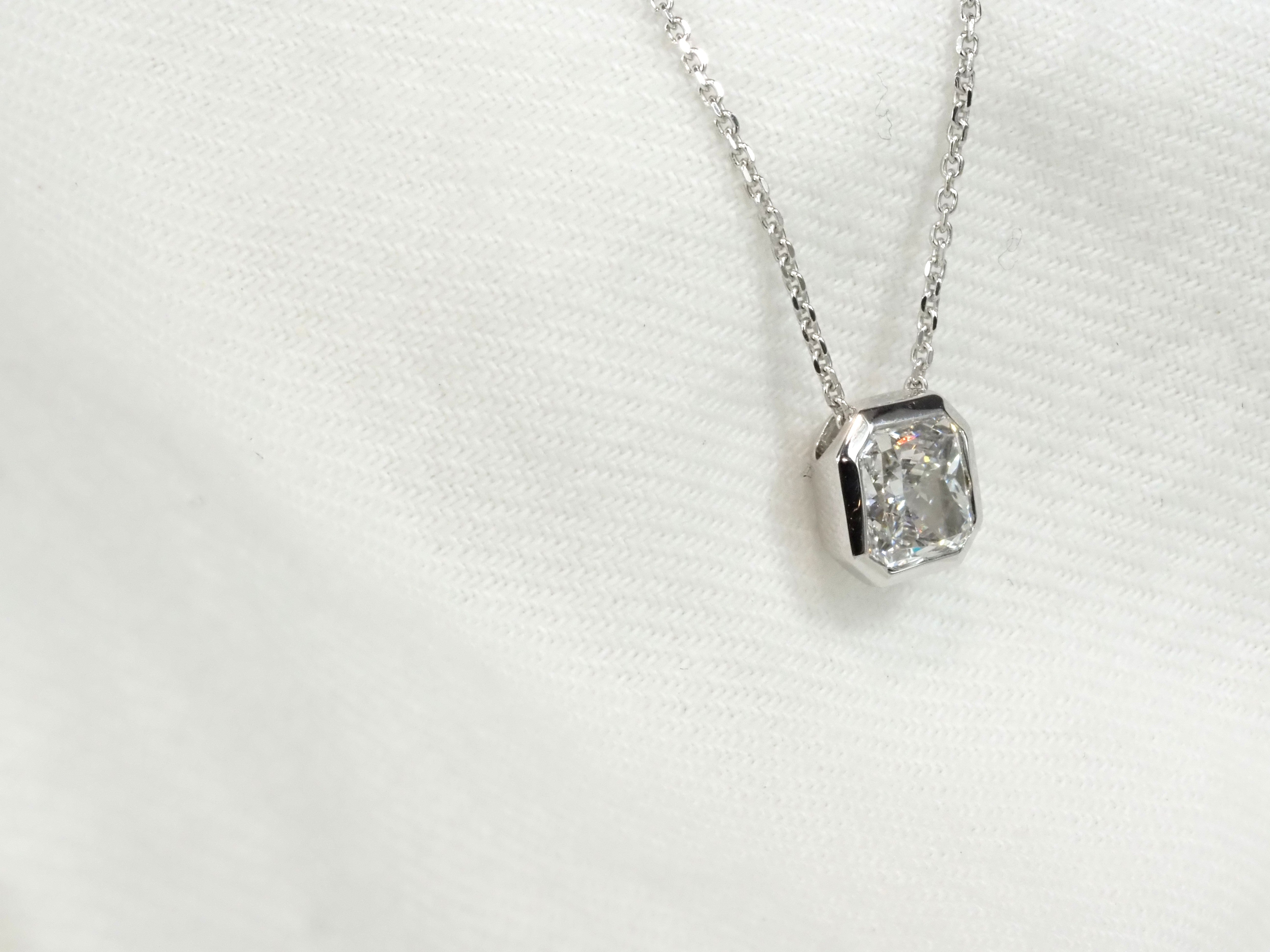 9ct White Gold Radiant Cut Lab-Grown Diamond Slider Pendant, 0.70ct Total