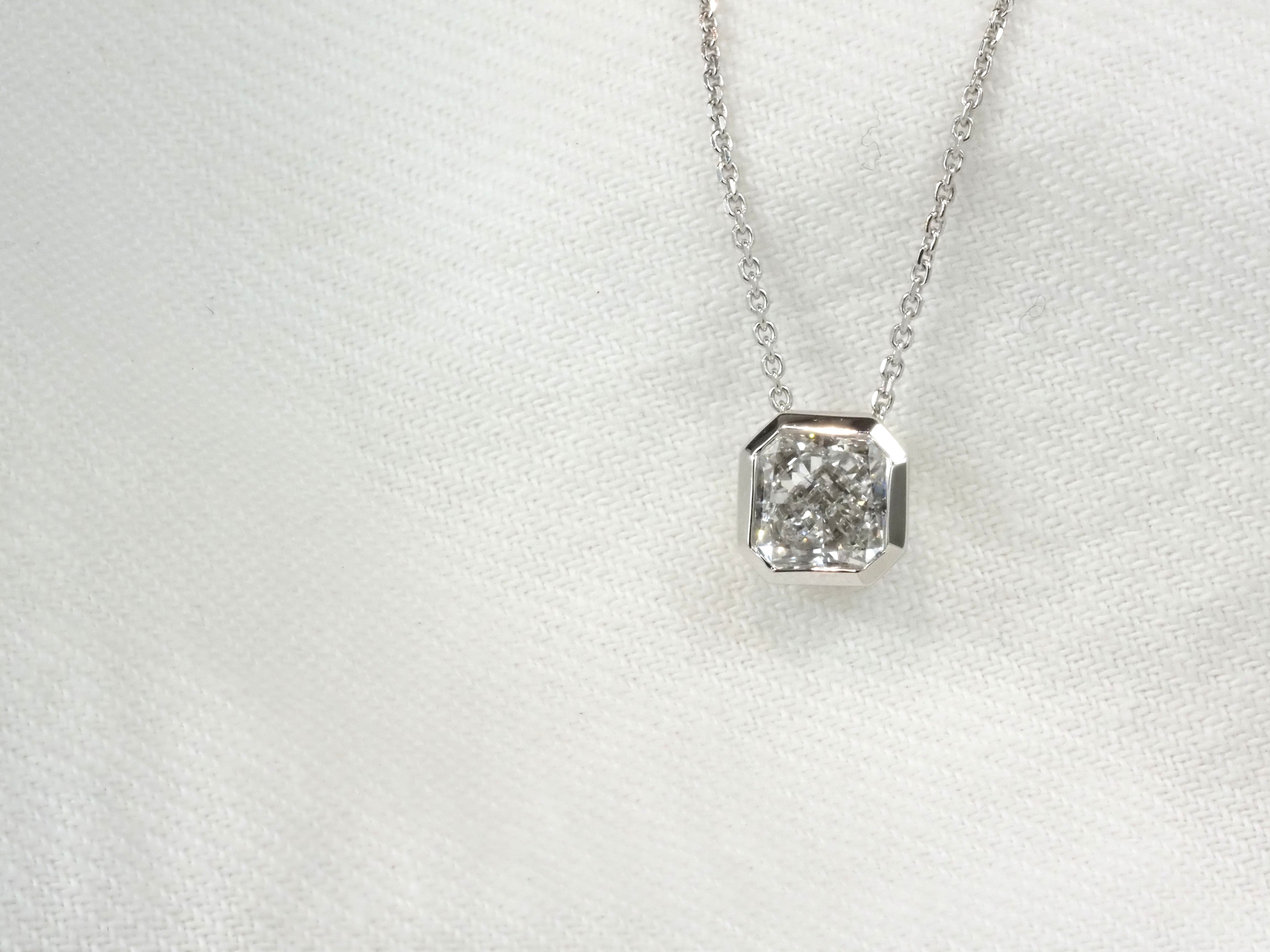 9ct White Gold Radiant Cut Lab-Grown Diamond Slider Pendant, 0.70ct Total