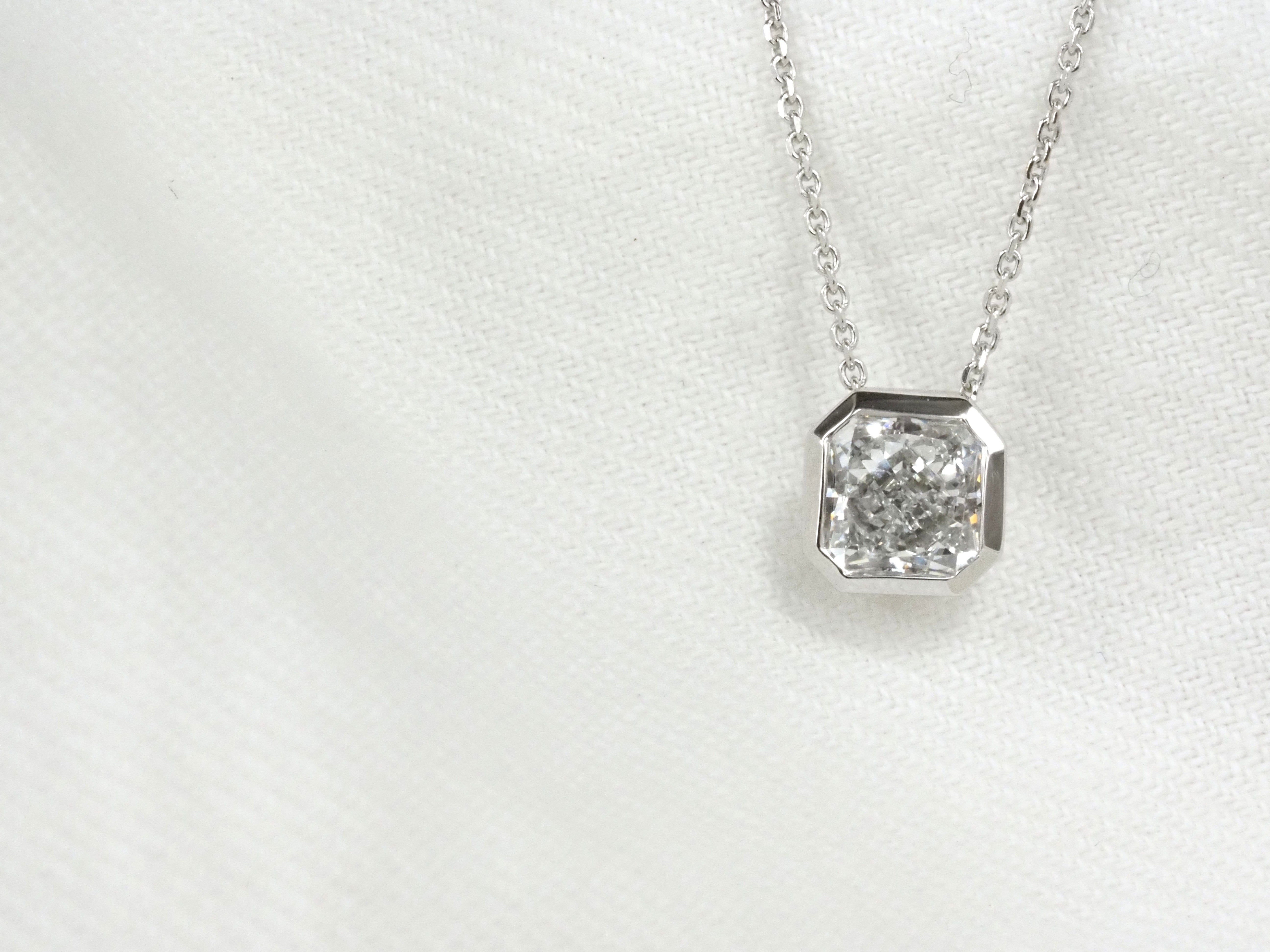 9ct White Gold Radiant Cut Lab-Grown Diamond Slider Pendant, 0.70ct Total