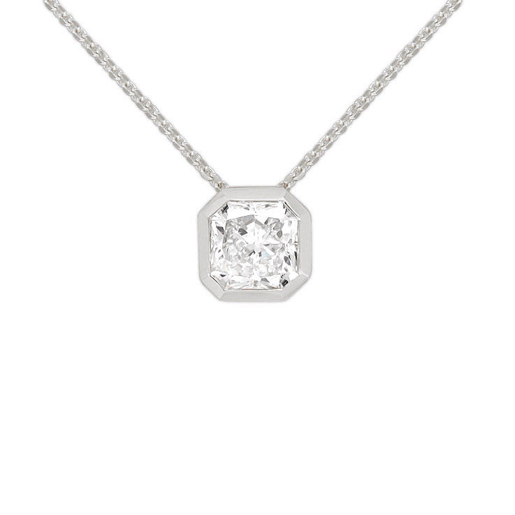 9ct White Gold Radiant Cut Lab-Grown Diamond Slider Pendant, 0.70ct Total
