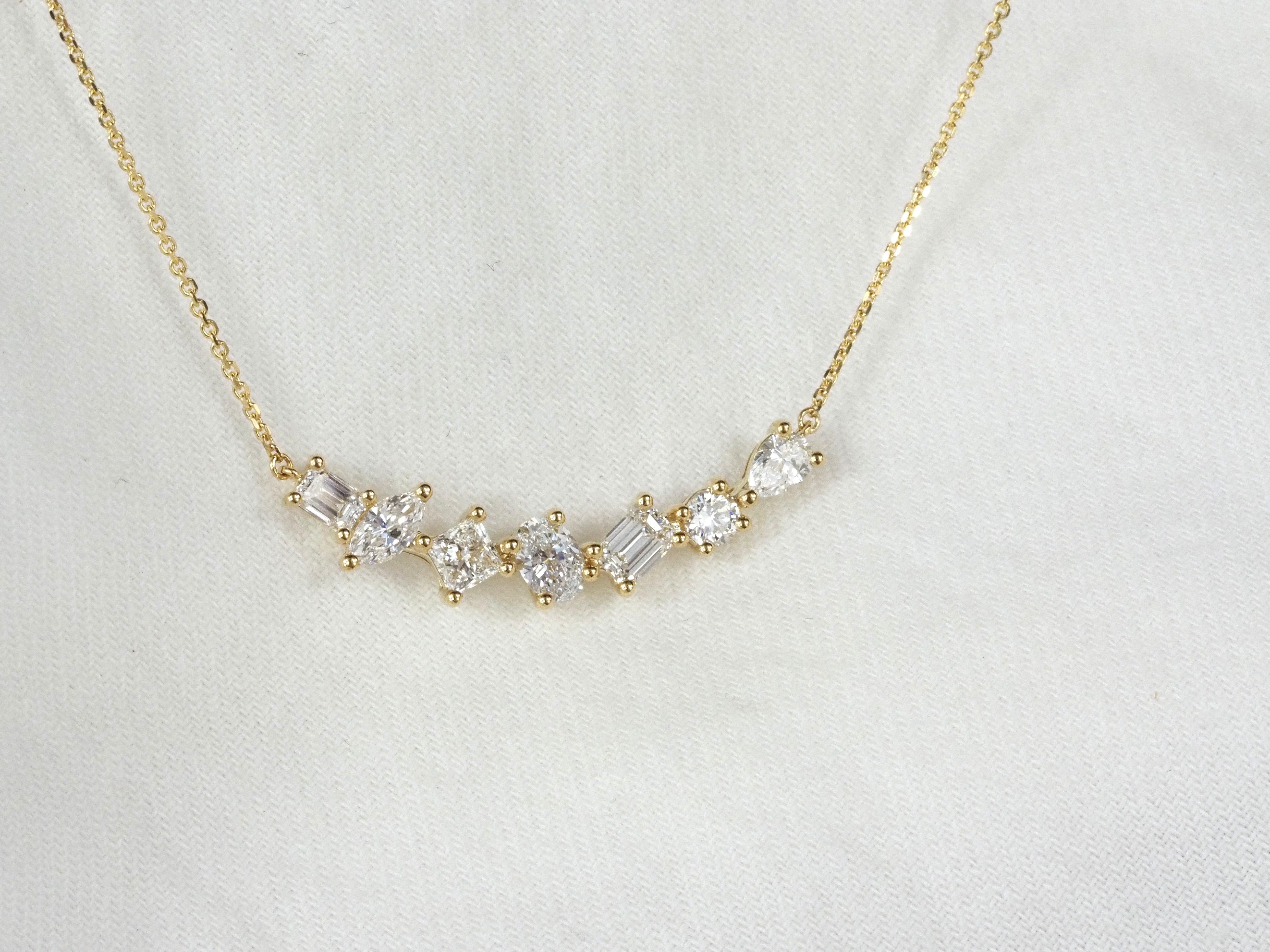 18 Carat Yellow Gold 'Cascade' Lab-grown Diamond Necklet, 1.00 carats total.