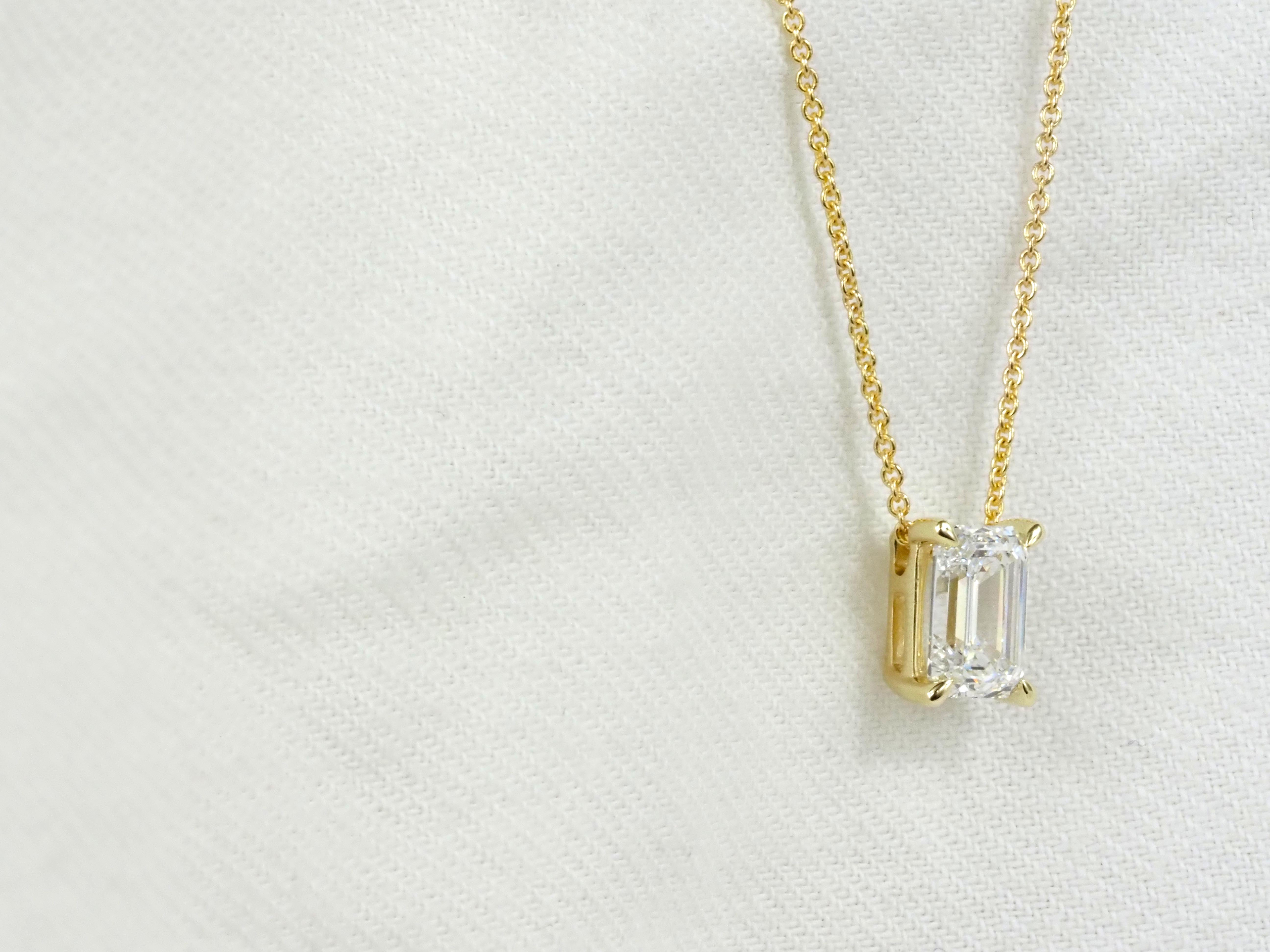 9ct Yellow Gold Emerald Cut Lab-Grown Diamond Slider Pendant, 1.03ct