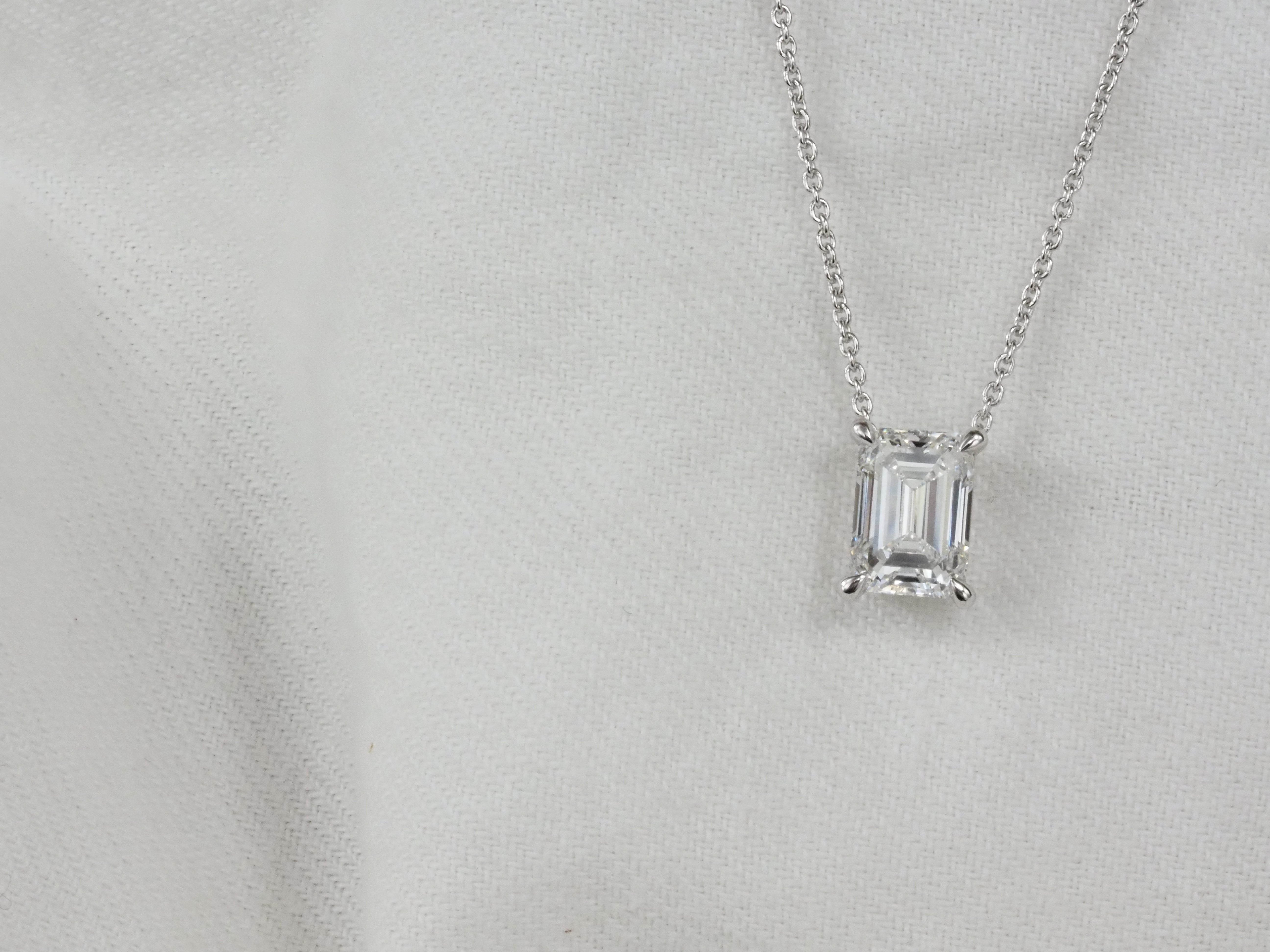 9ct White Gold Emerald Cut Lab-Grown Diamond Pendant, 1.03ct