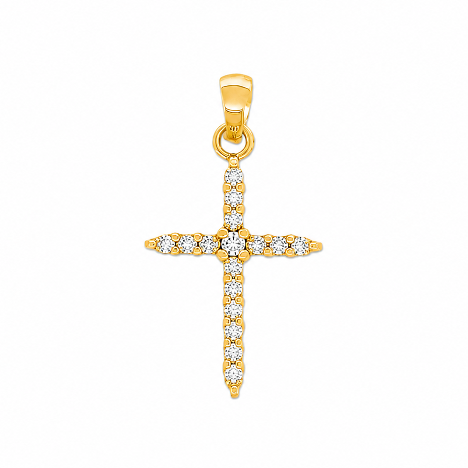 9ct Yellow Gold Diamond Cross Pendant, 0.10ct Total