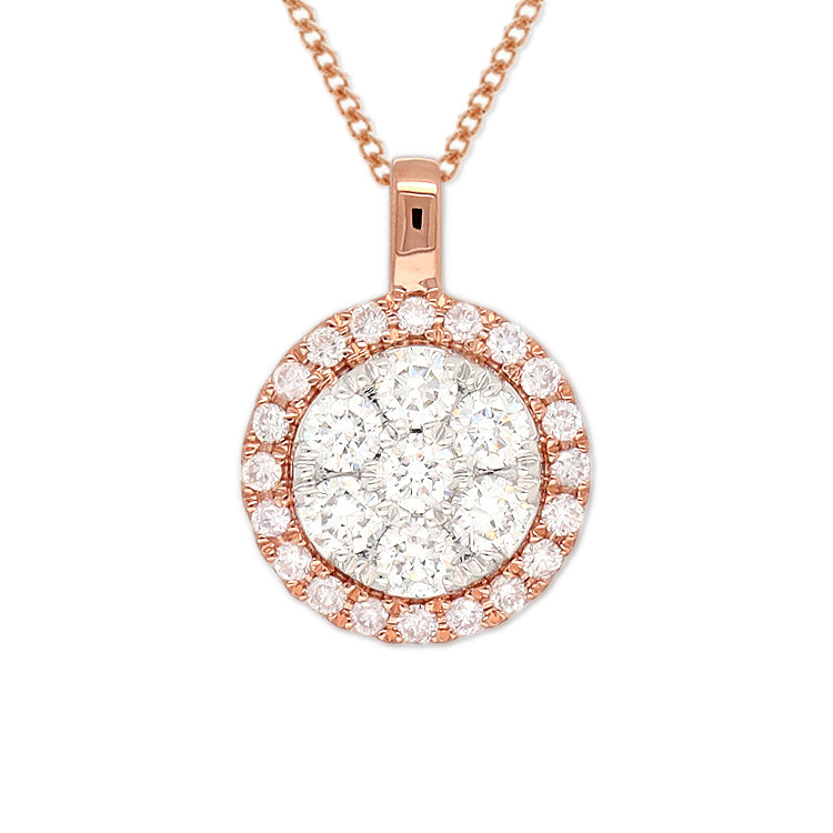 9ct Rose and White Gold Diamond and Pink Diamond pendant, 0.53ct total